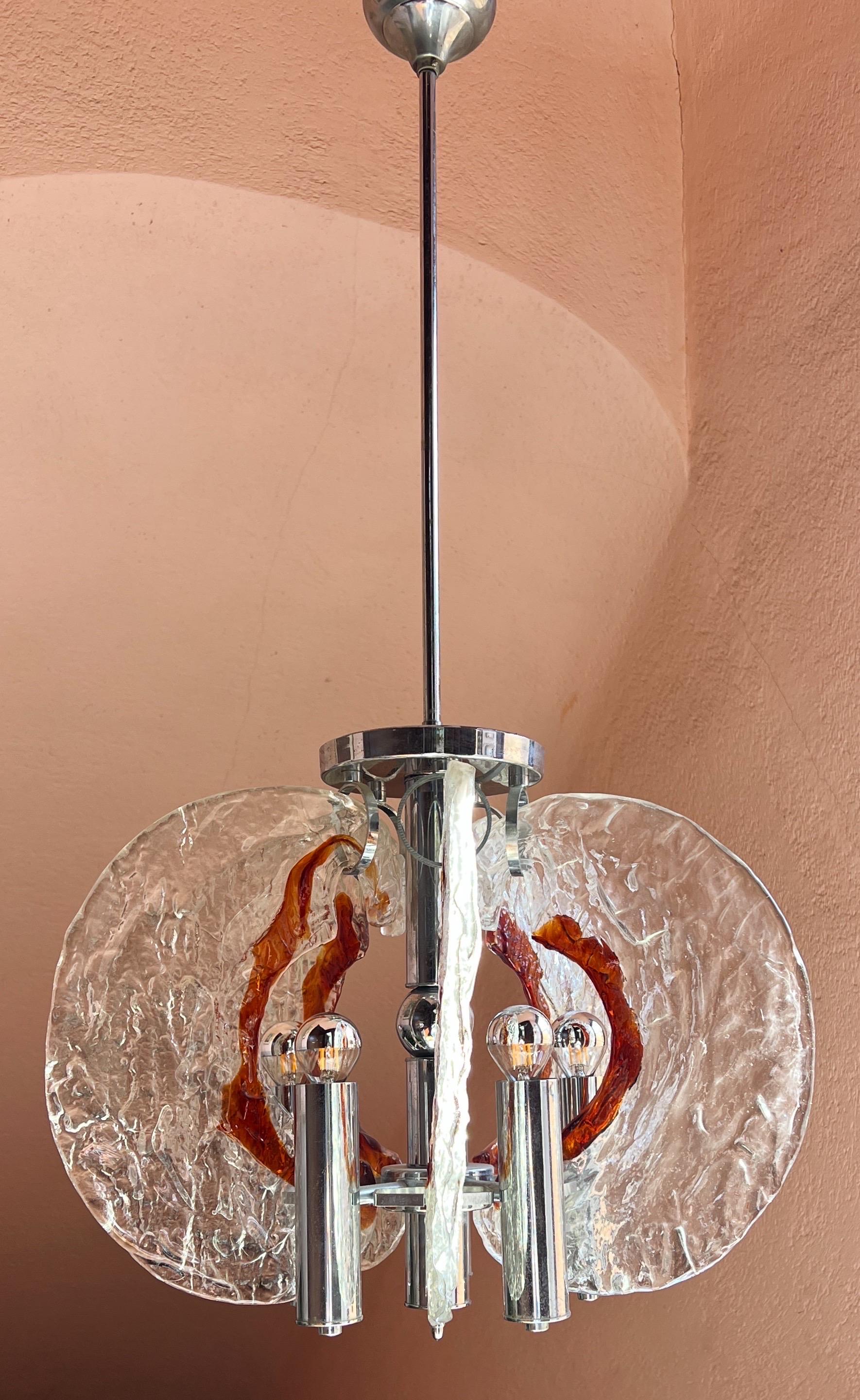 Lámpara colgante italiana de cristal de Murano y cromo de los años 60, por Carlo Nason para Mazzega en venta 12