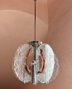 1960s Italian Murano Glass and Chrome Pendant Lamp by Carlo Nason for Mazzega
