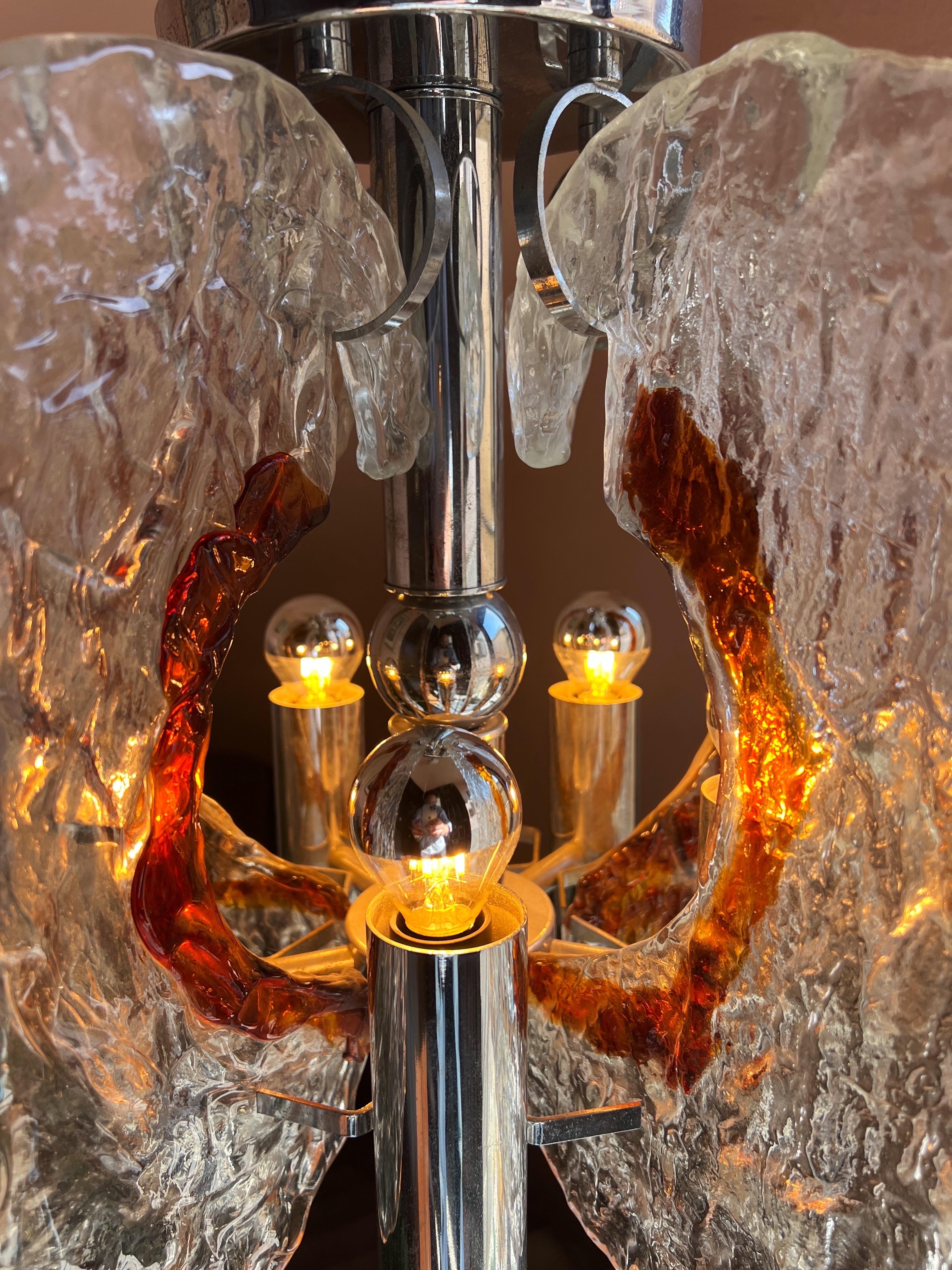 Lámpara colgante italiana de cristal de Murano y cromo de los años 60, por Carlo Nason para Mazzega en venta 13