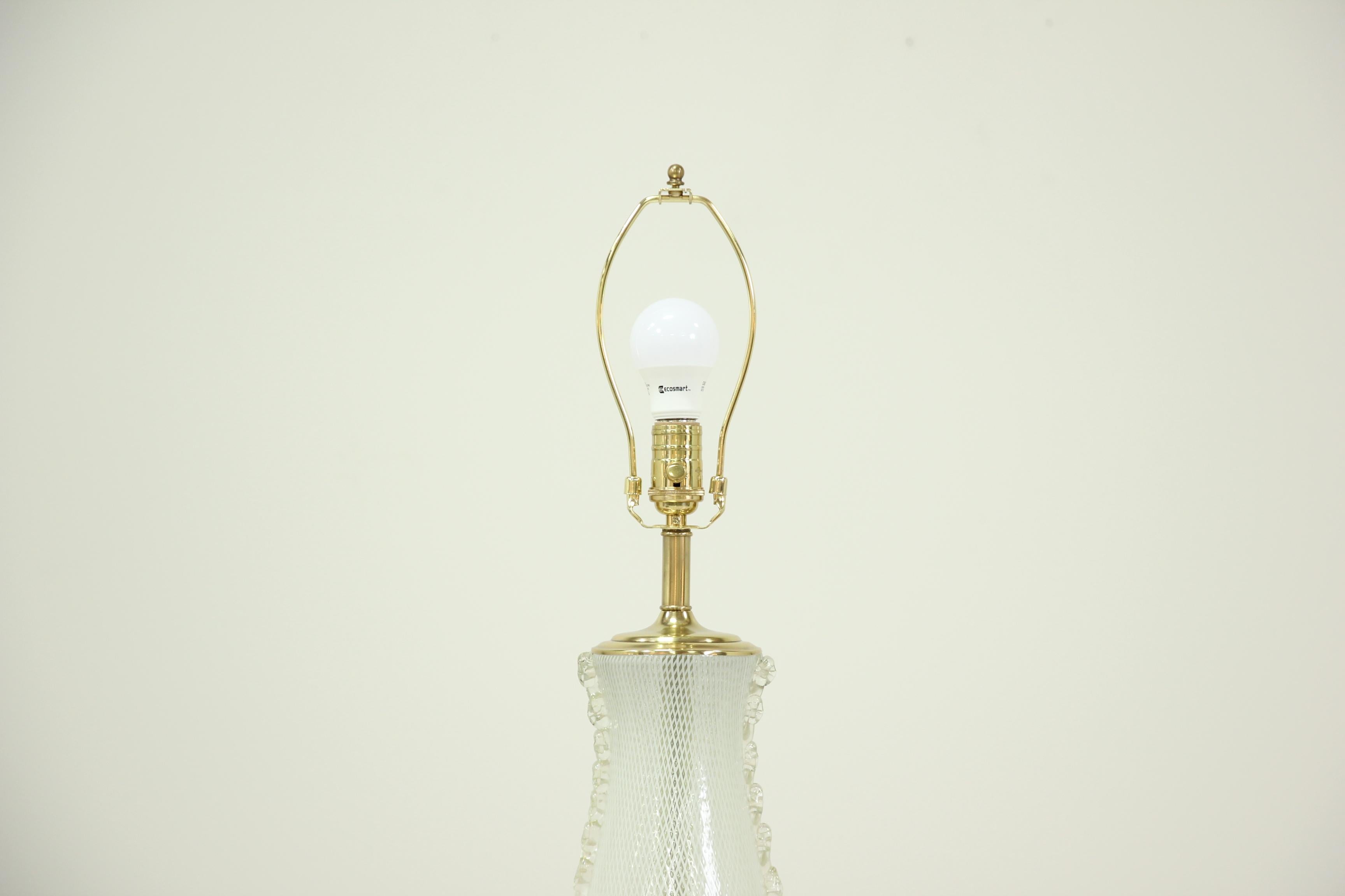 Brass 1960s Italian Murano Camer Glass Lamp For Sale