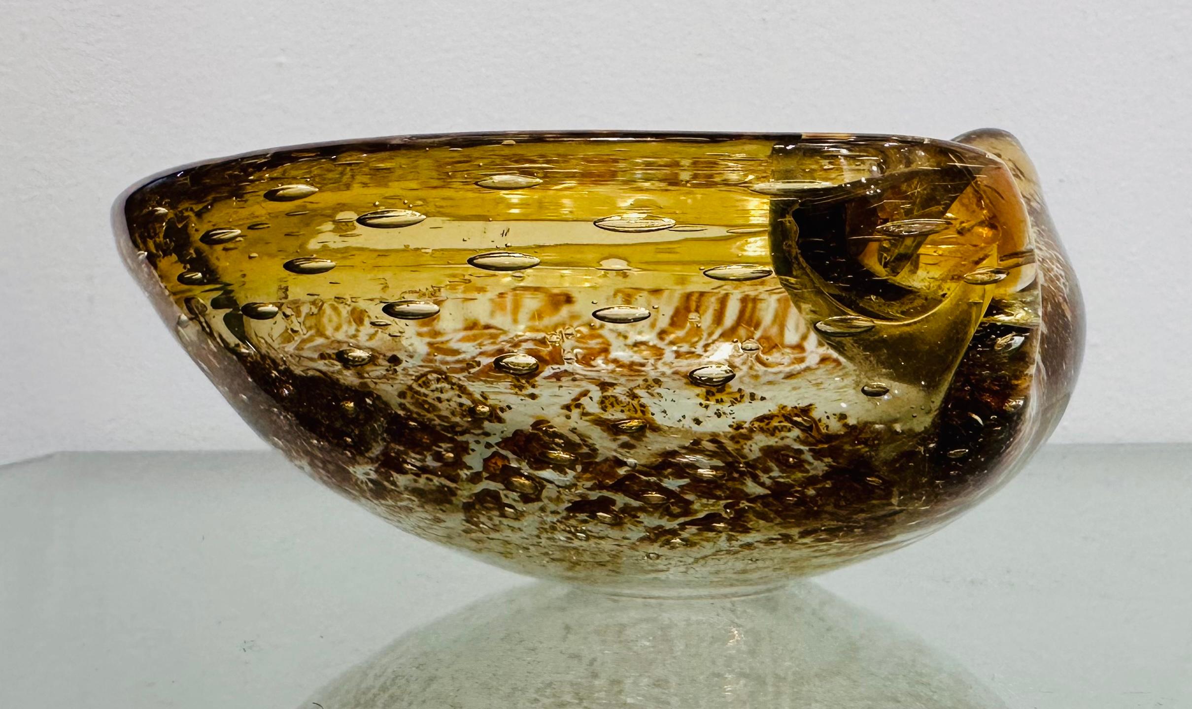 1960s Italian Murano Golden Inclusion Clear Glass Bowl, Candy Dish or Ashtray For Sale 5