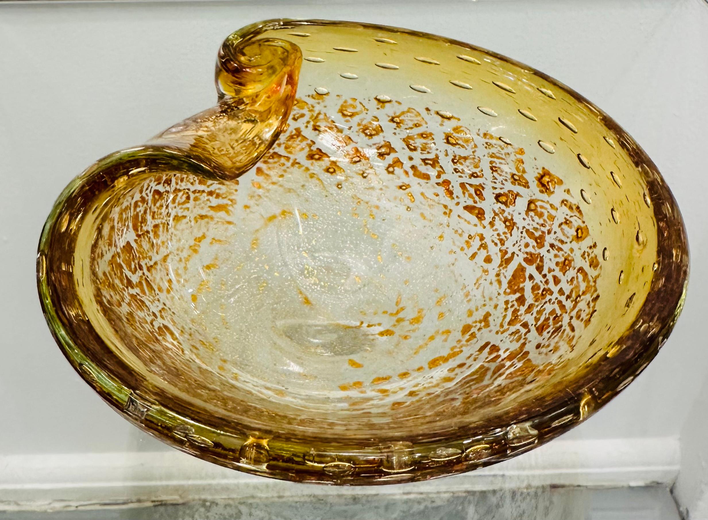 Murano Glass 1960s Italian Murano Golden Inclusion Clear Glass Bowl, Candy Dish or Ashtray For Sale