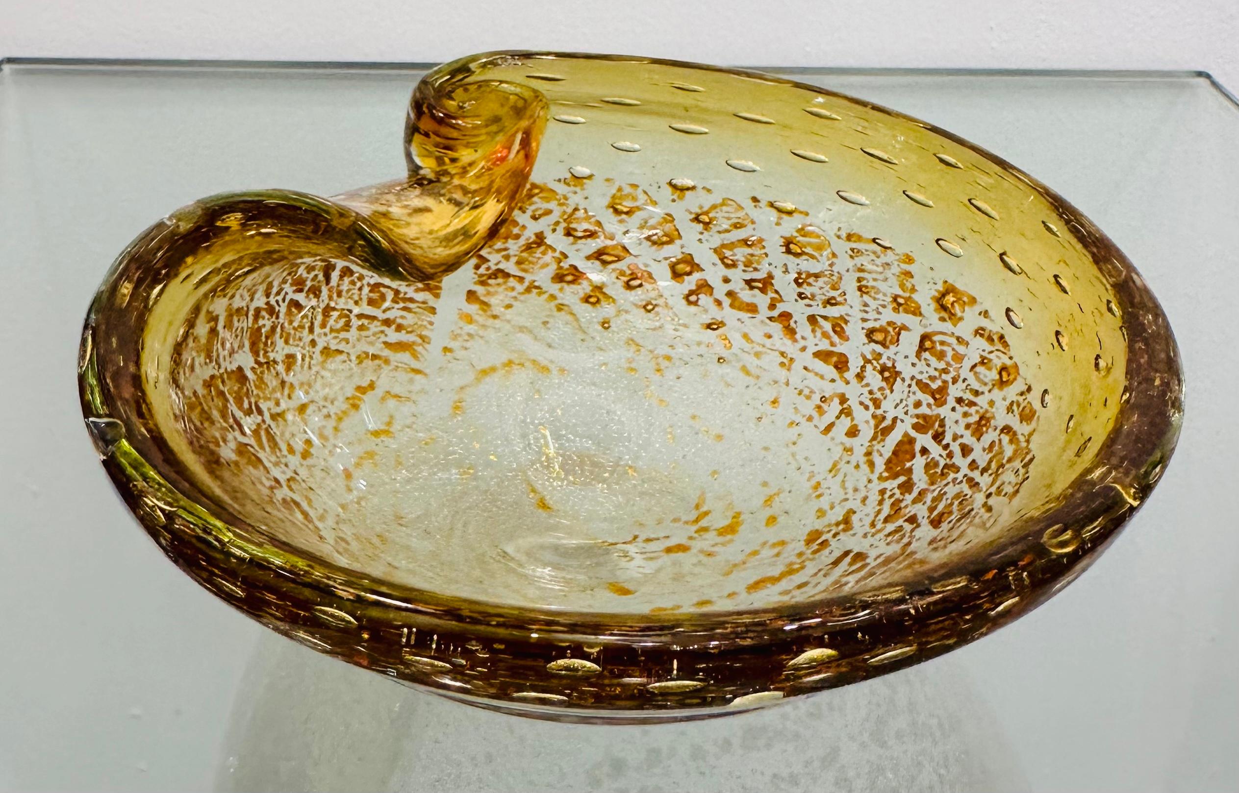 1960s Italian Murano Golden Inclusion Clear Glass Bowl, Candy Dish or Ashtray For Sale 1