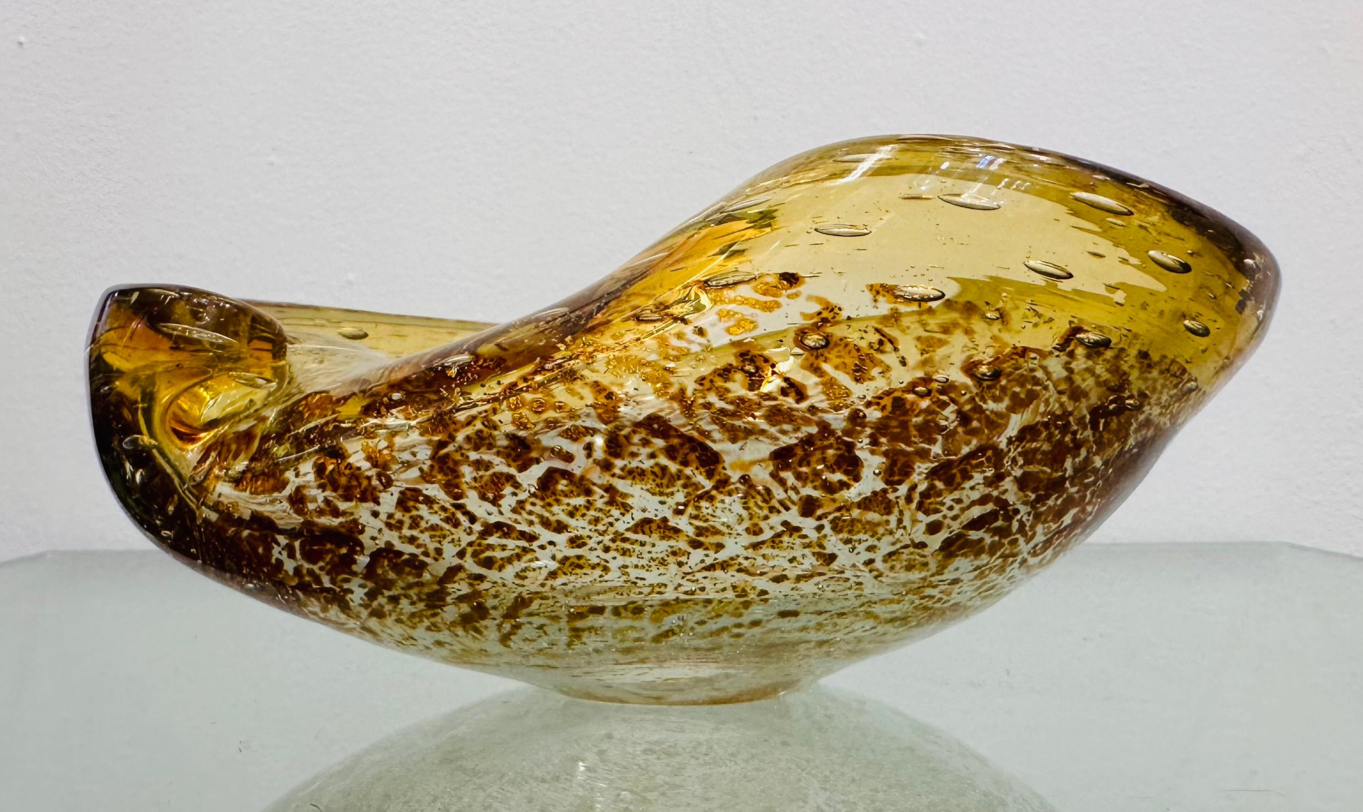 1960s Italian Murano Golden Inclusion Clear Glass Bowl, Candy Dish or Ashtray For Sale 3