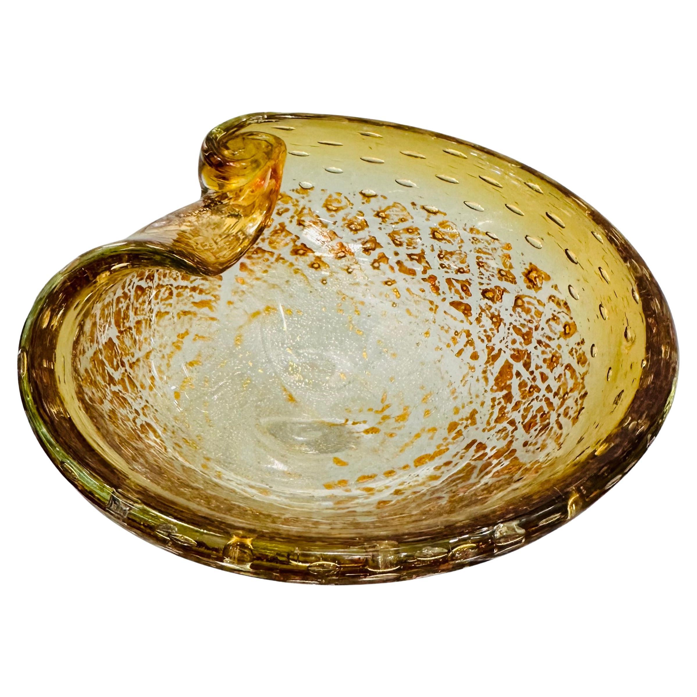 1960s Italian Murano Golden Inclusion Clear Glass Bowl, Candy Dish or Ashtray For Sale
