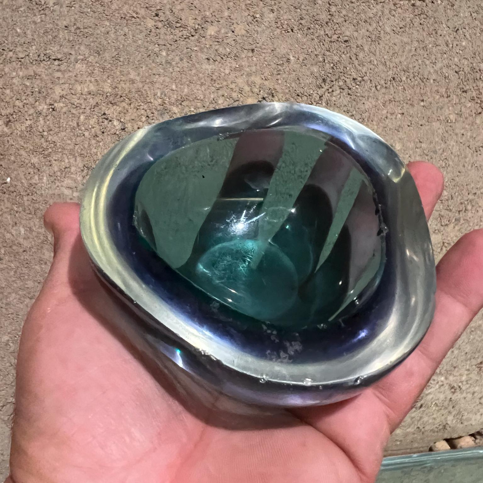 1960s Italian Murano Green Art Glass Geode Triangular Bowl 5