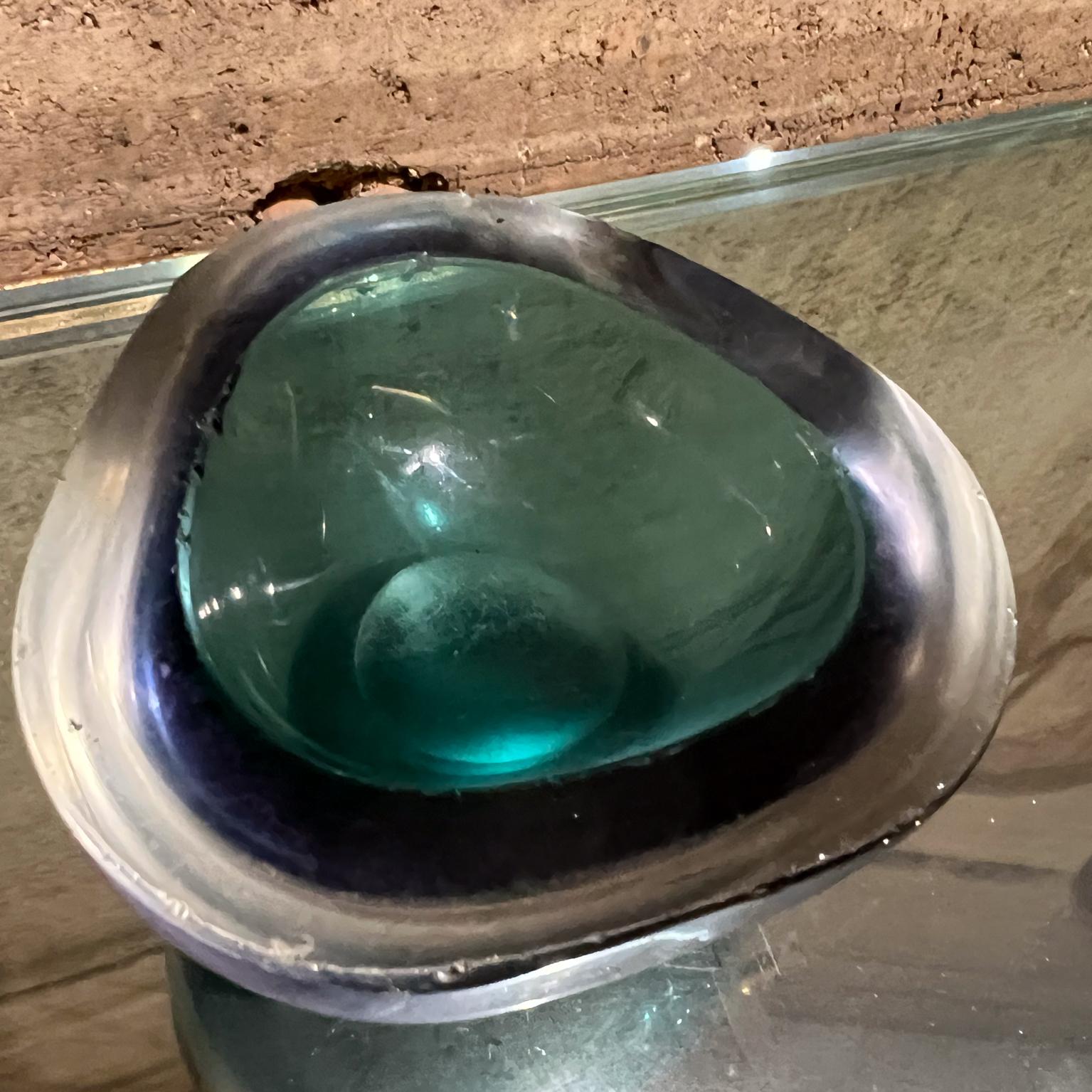 Mid-20th Century 1960s Italian Murano Green Art Glass Geode Triangular Bowl