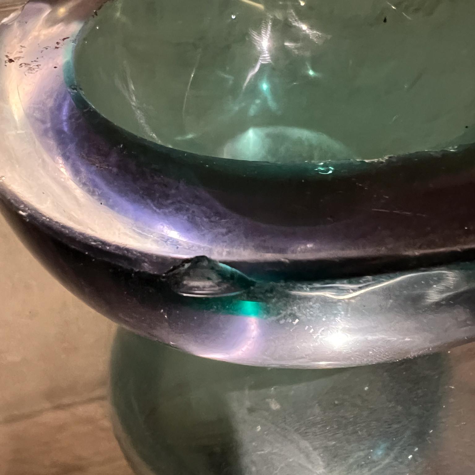 1960s Italian Murano Green Art Glass Geode Triangular Bowl 1