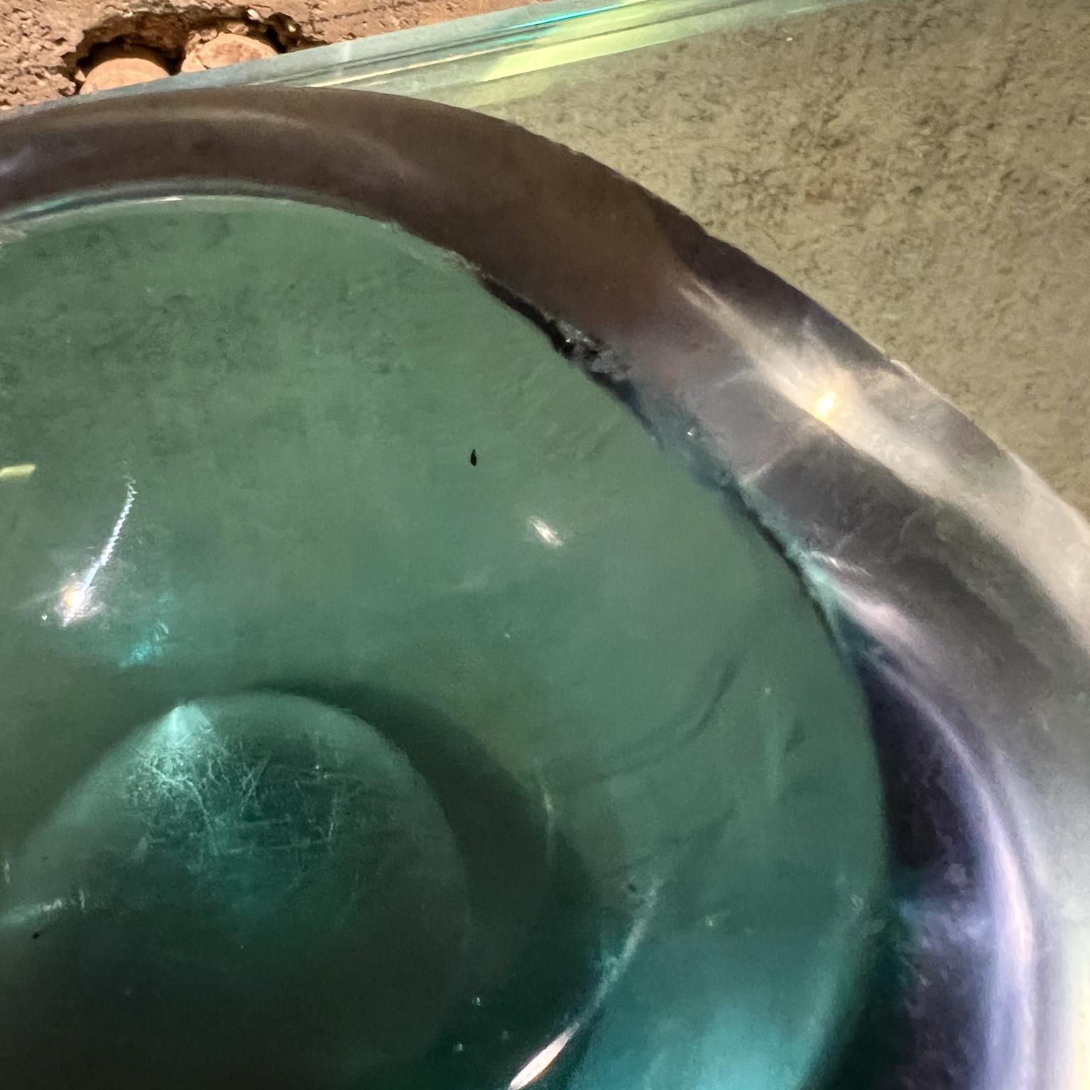 1960s Italian Murano Green Art Glass Geode Triangular Bowl 2