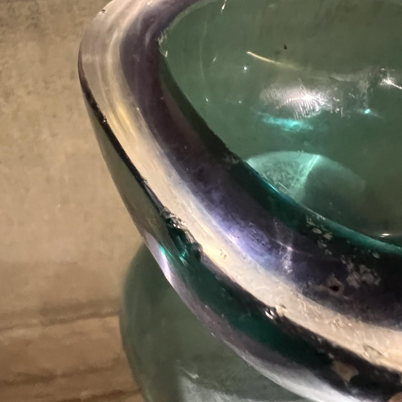 1960s Italian Murano Green Art Glass Geode Triangular Bowl 4