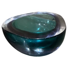 1960s Italian Murano Green Art Glass Geode Triangular Bowl