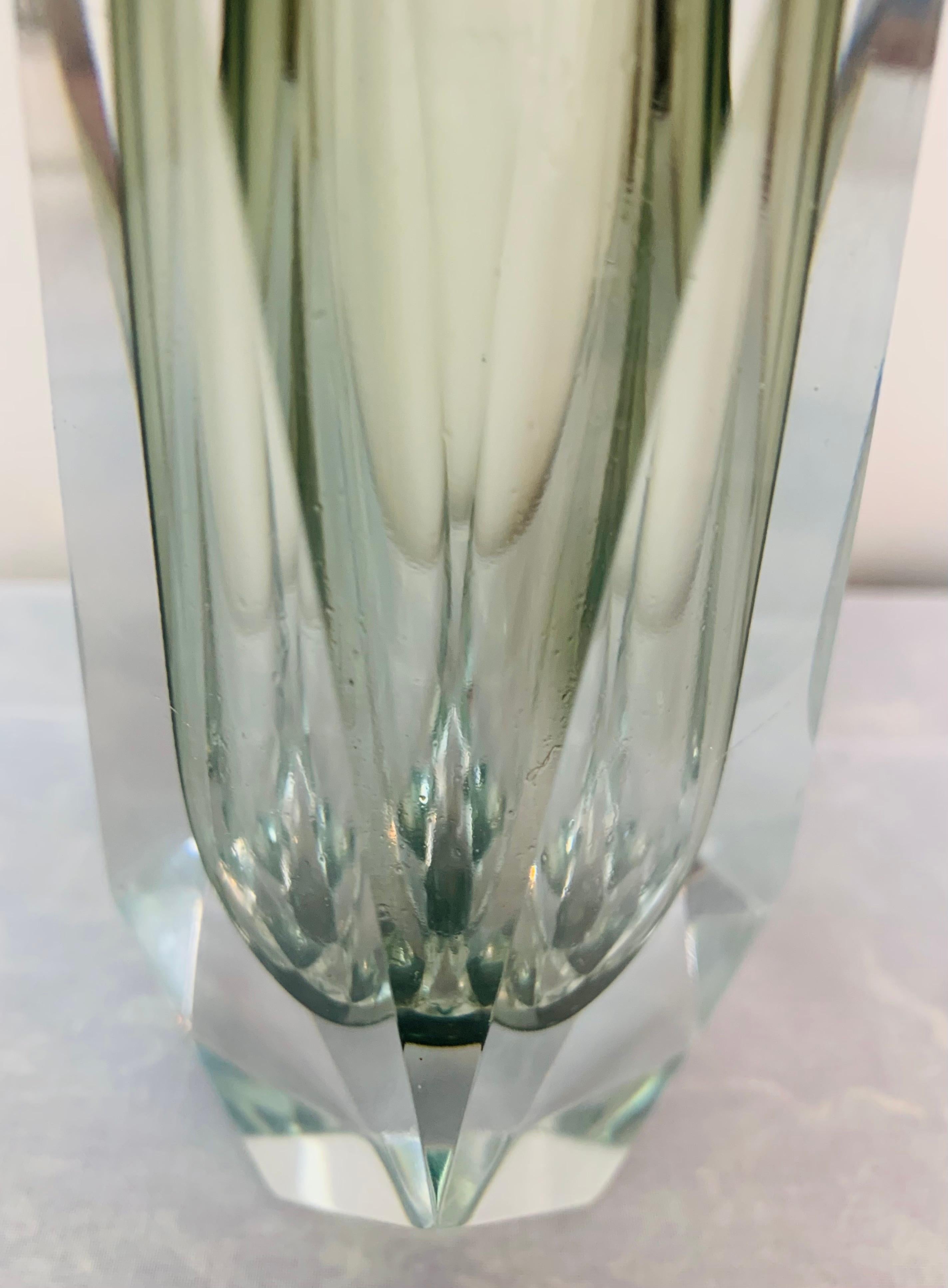 1960s Italian Murano Grey Glass Faceted Geometric Sommerso Mandruzzato Vase 4