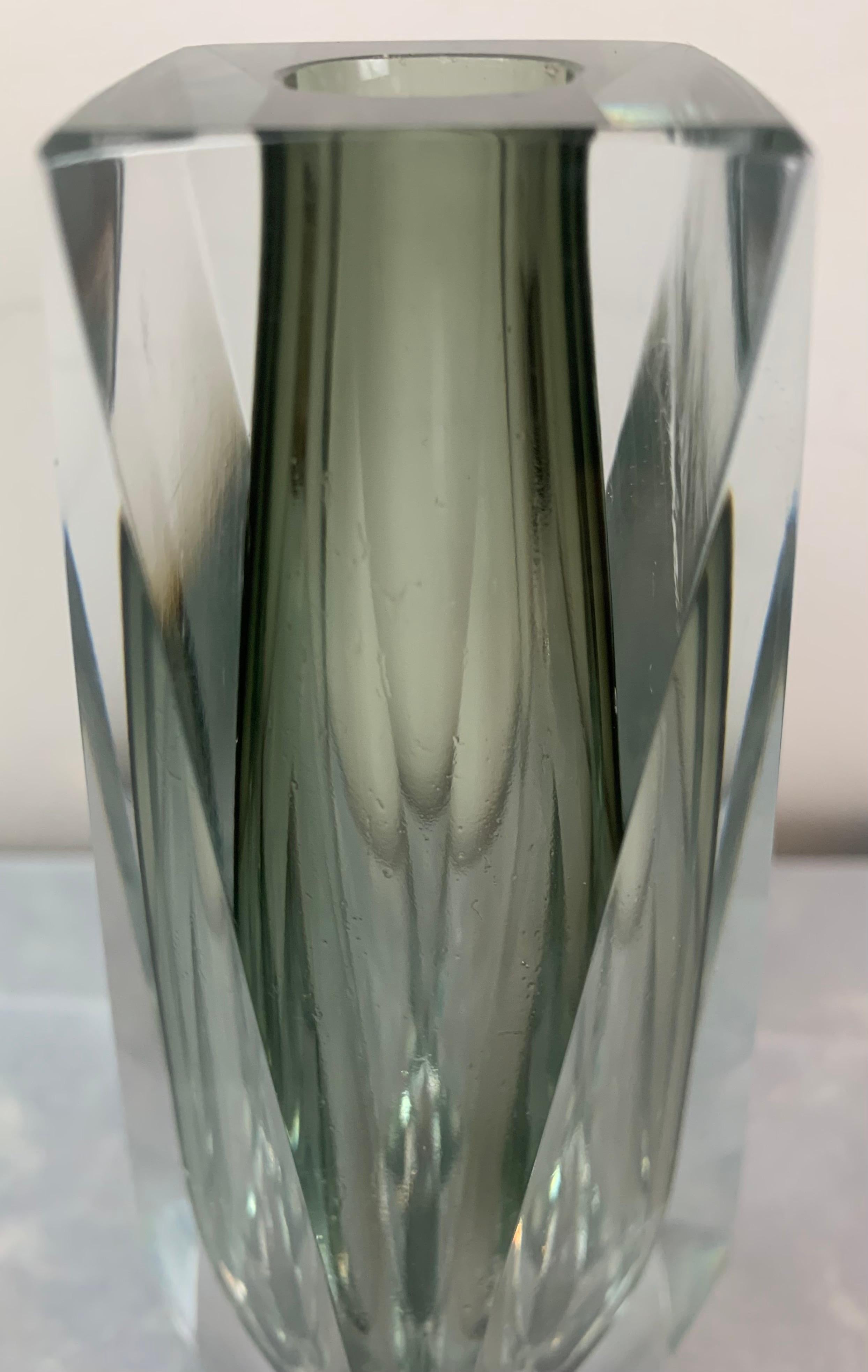 1960s Italian Murano Grey Glass Faceted Geometric Sommerso Mandruzzato Vase 5