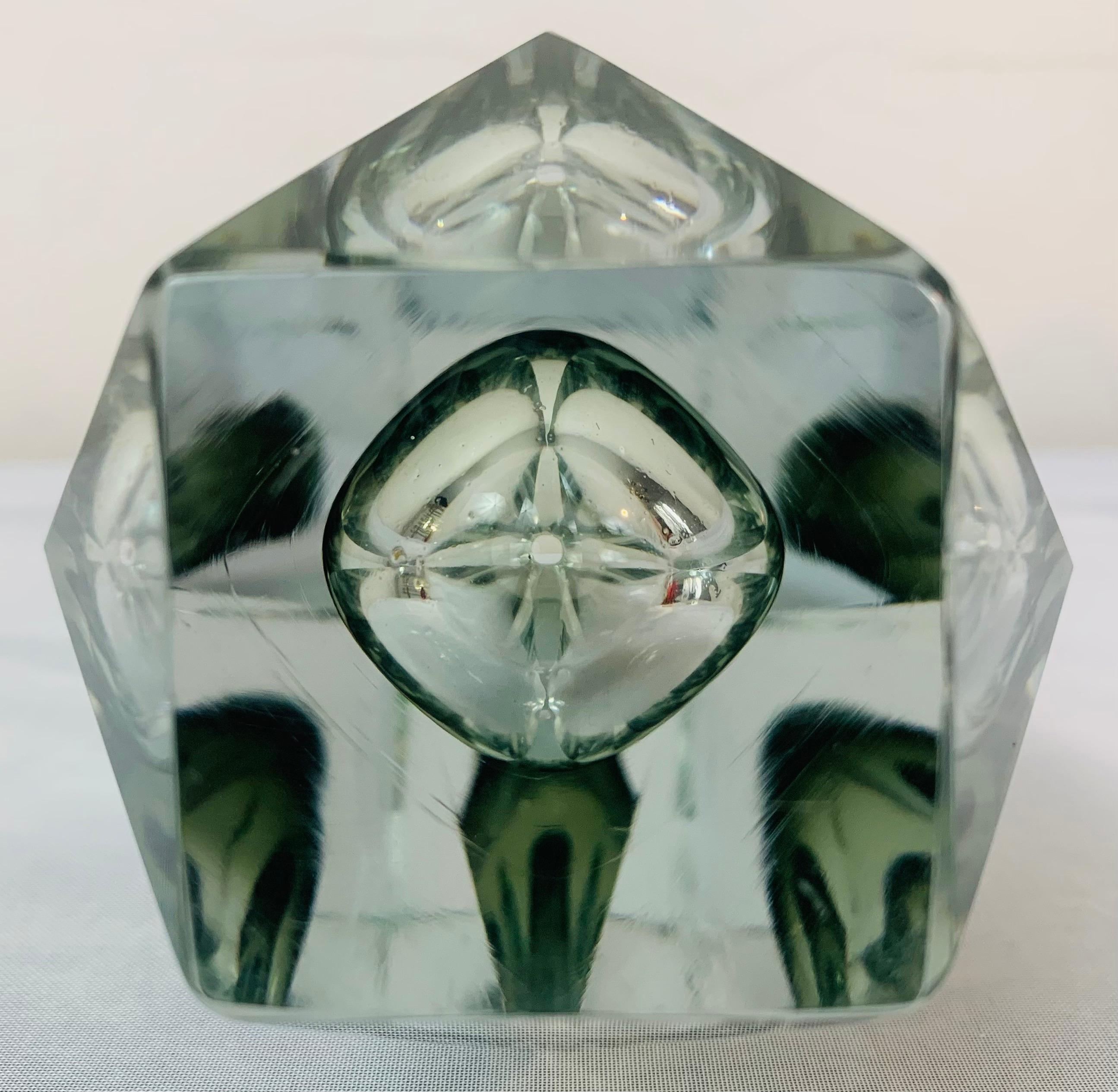 1960s Italian Murano Grey Glass Faceted Geometric Sommerso Mandruzzato Vase 6