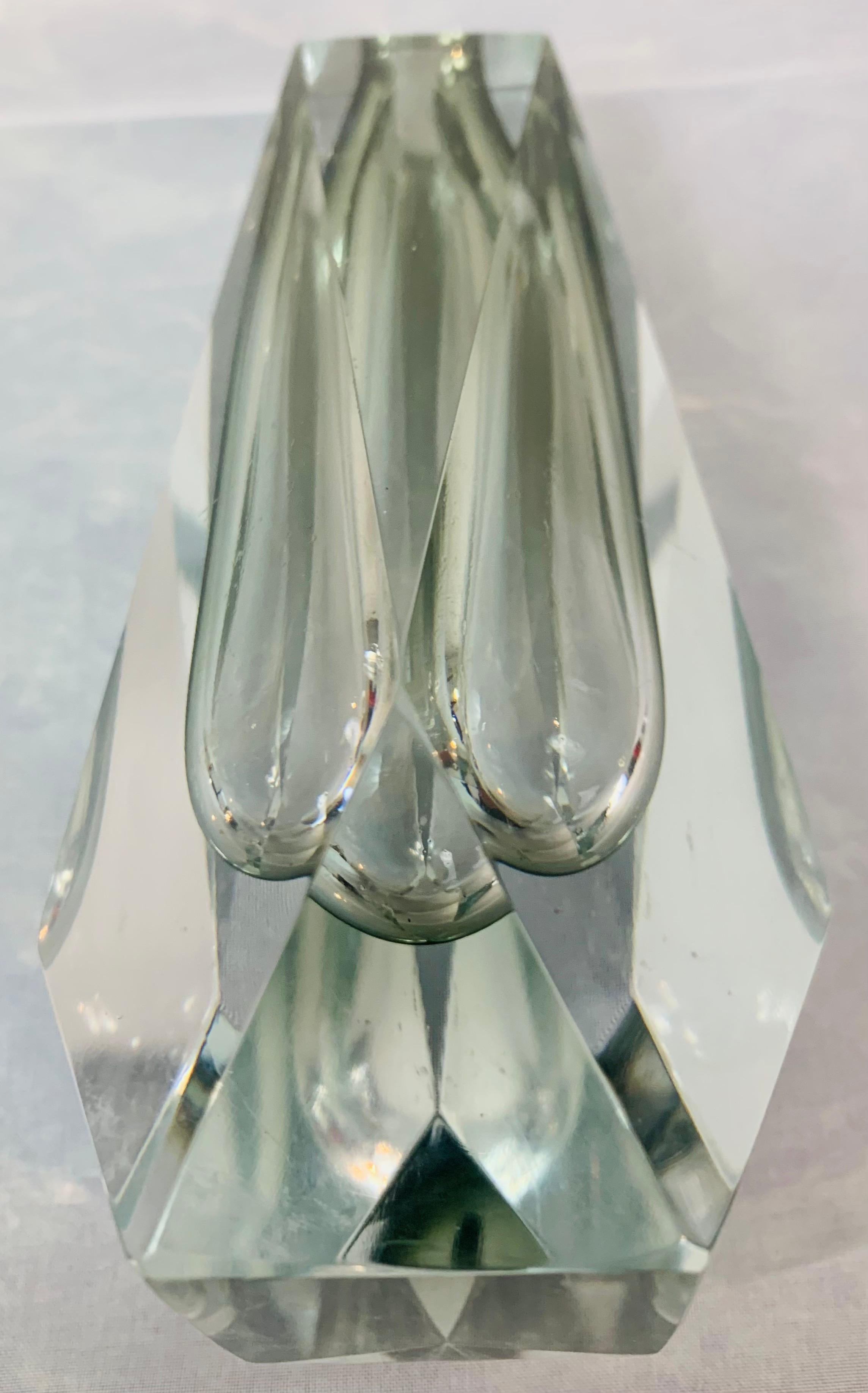 1960s Italian Murano Grey Glass Faceted Geometric Sommerso Mandruzzato Vase 7