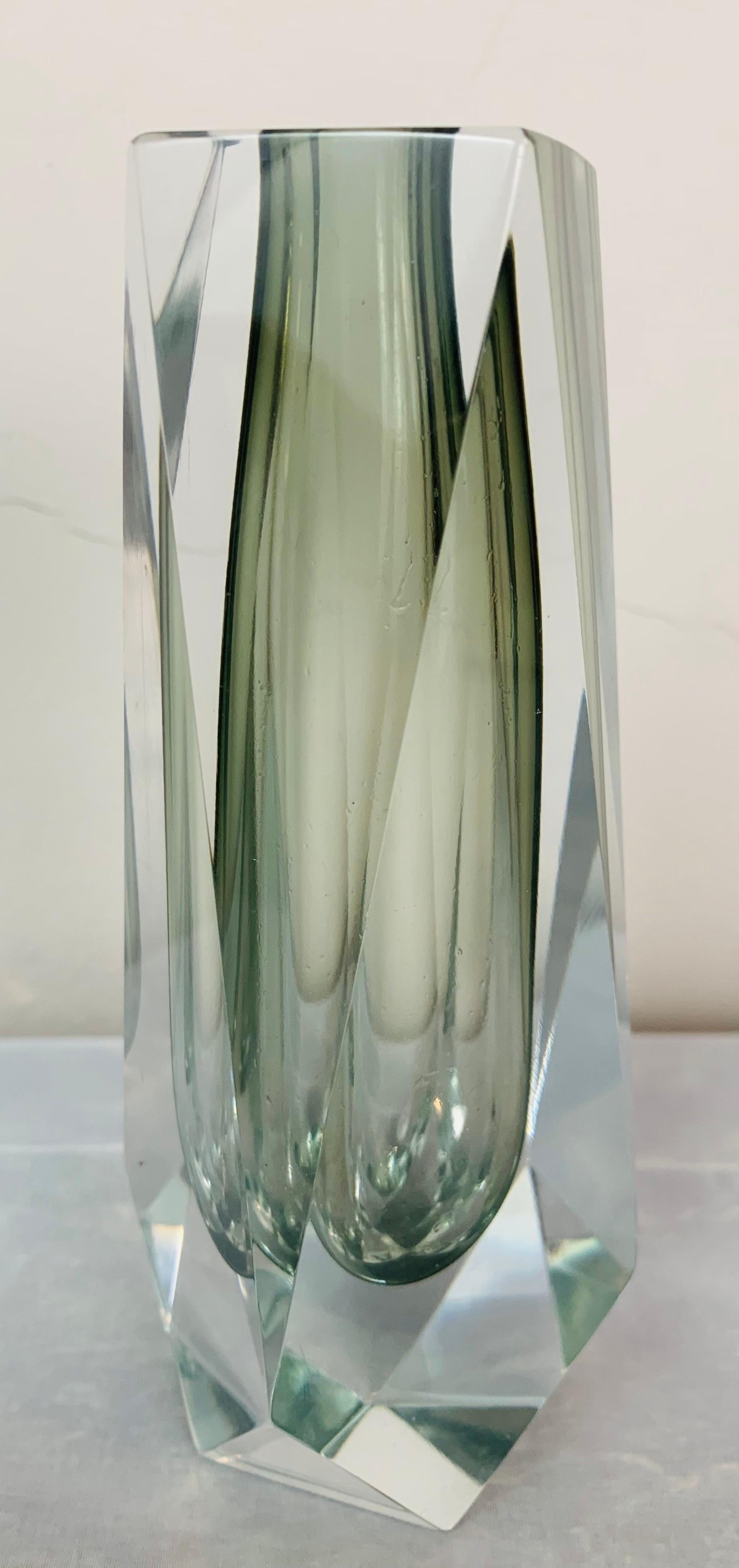 20th Century 1960s Italian Murano Grey Glass Faceted Geometric Sommerso Mandruzzato Vase