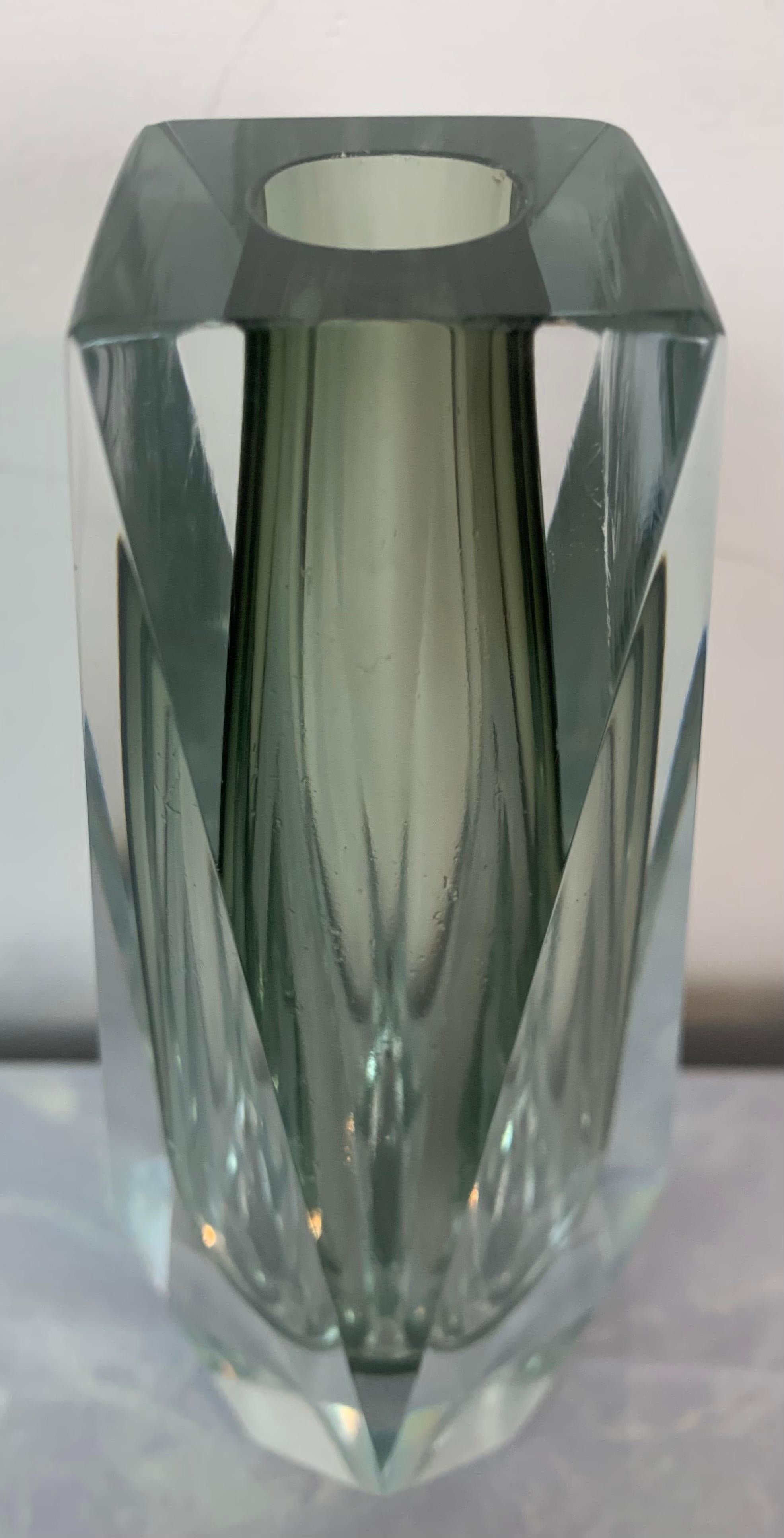 1960s Italian Murano Grey Glass Faceted Geometric Sommerso Mandruzzato Vase 2