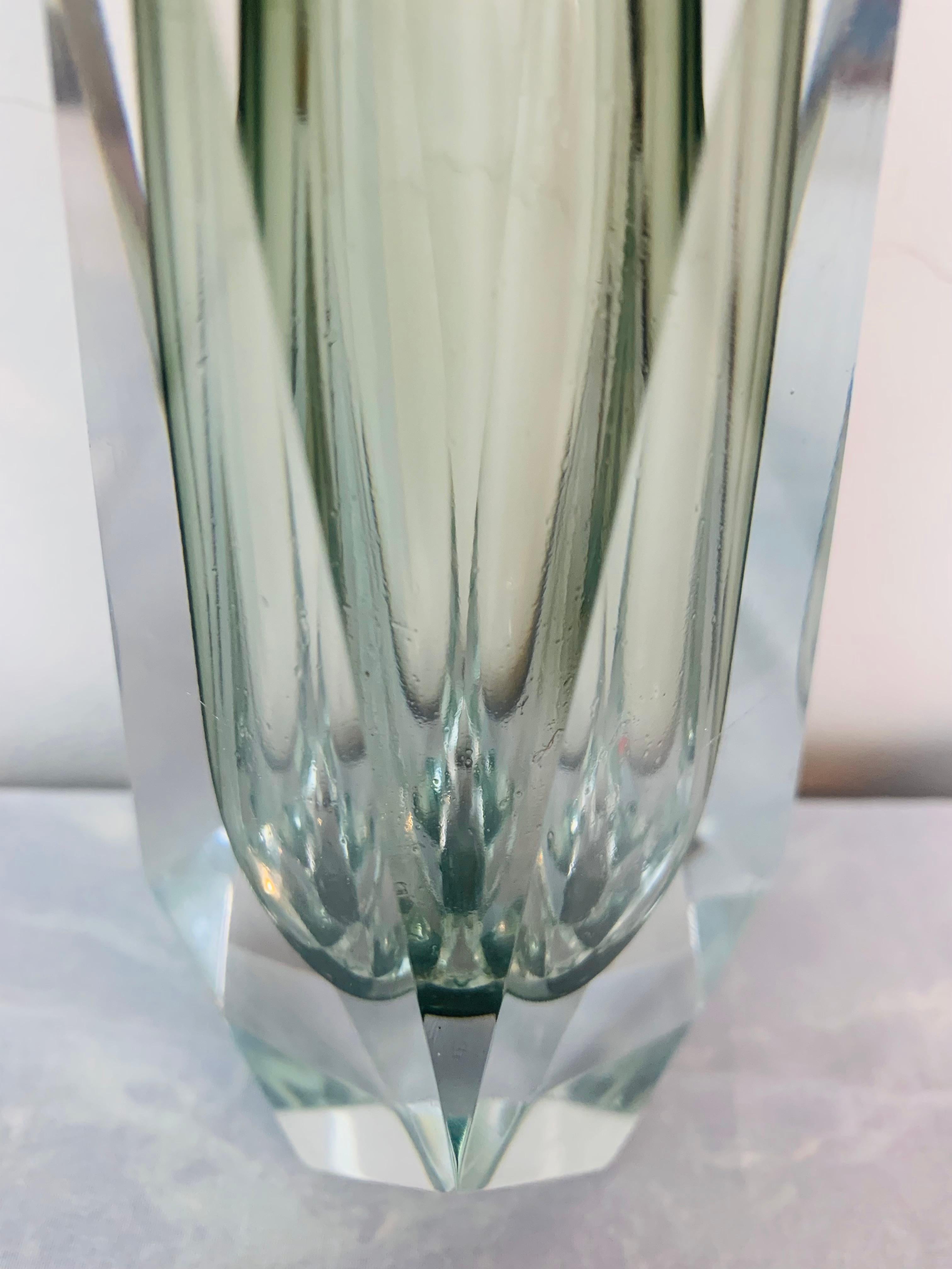 1960s Italian Murano Grey Glass Faceted Geometric Sommerso Mandruzzato Vase 3