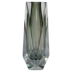1960s Italian Murano Grey Glass Faceted Geometric Sommerso Mandruzzato Vase