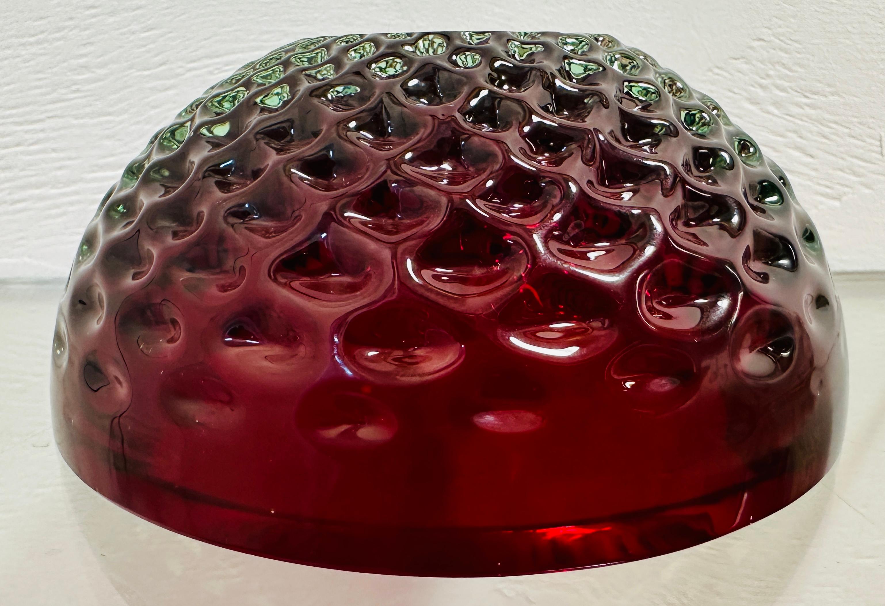 1960s Italian Murano Red, Iridescent Silvery Green & Clear Glass Indented Bowl 9