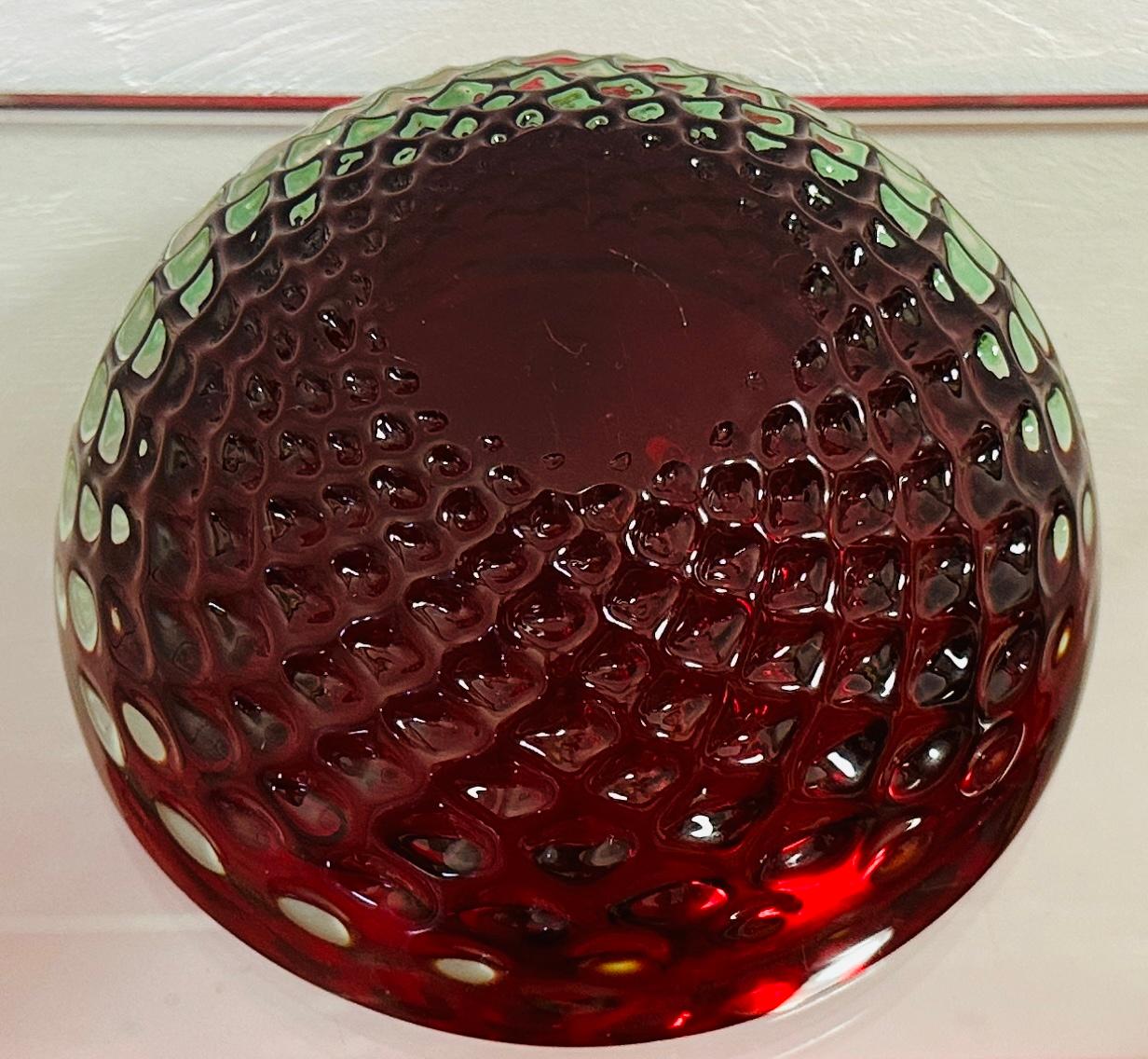 1960s Italian Murano Red, Iridescent Silvery Green & Clear Glass Indented Bowl 10