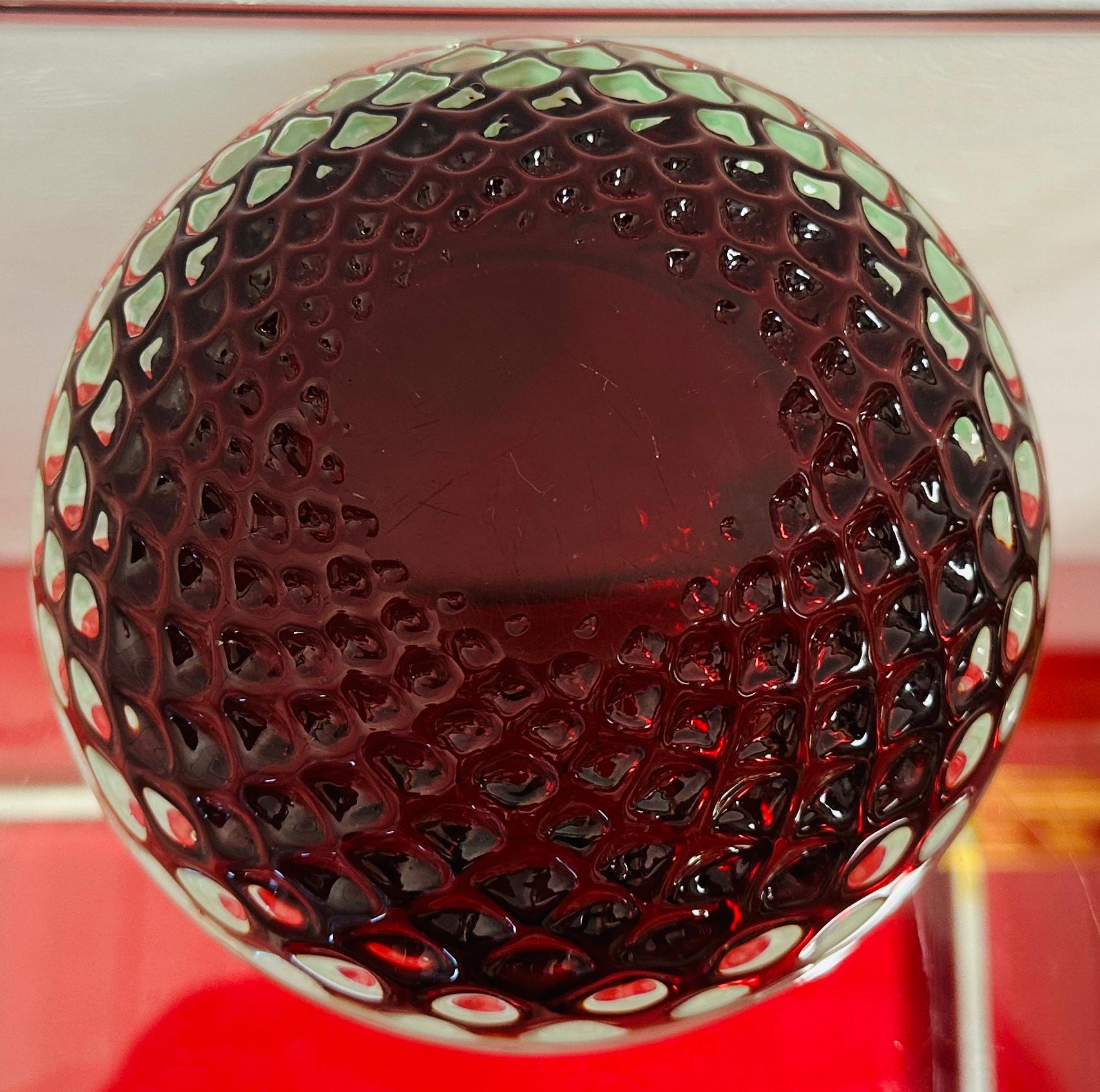 1960s Italian Murano Red, Iridescent Silvery Green & Clear Glass Indented Bowl 11