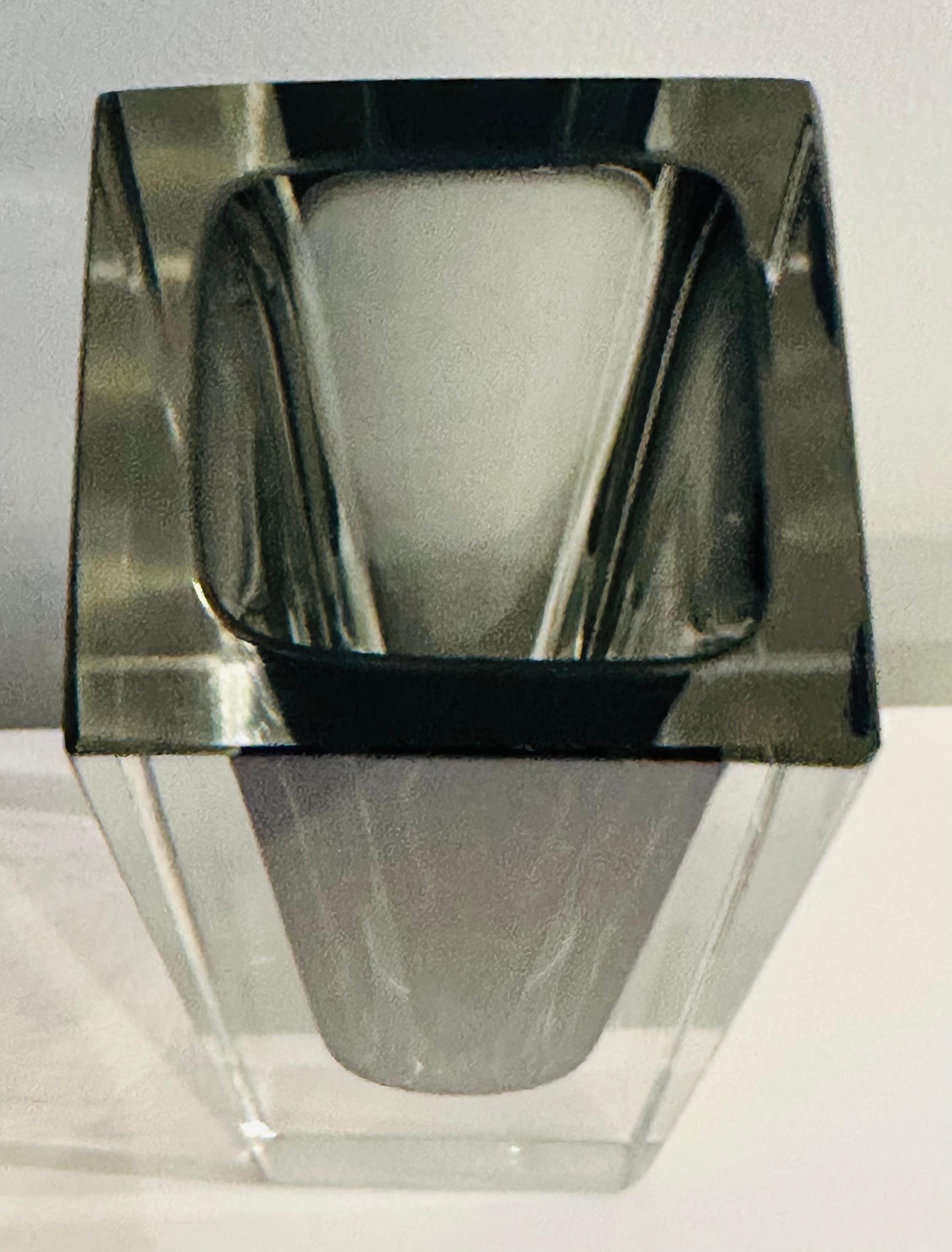 1960s Italian Murano Sommerso Grey & Clear Rectangular Glass Vase 6