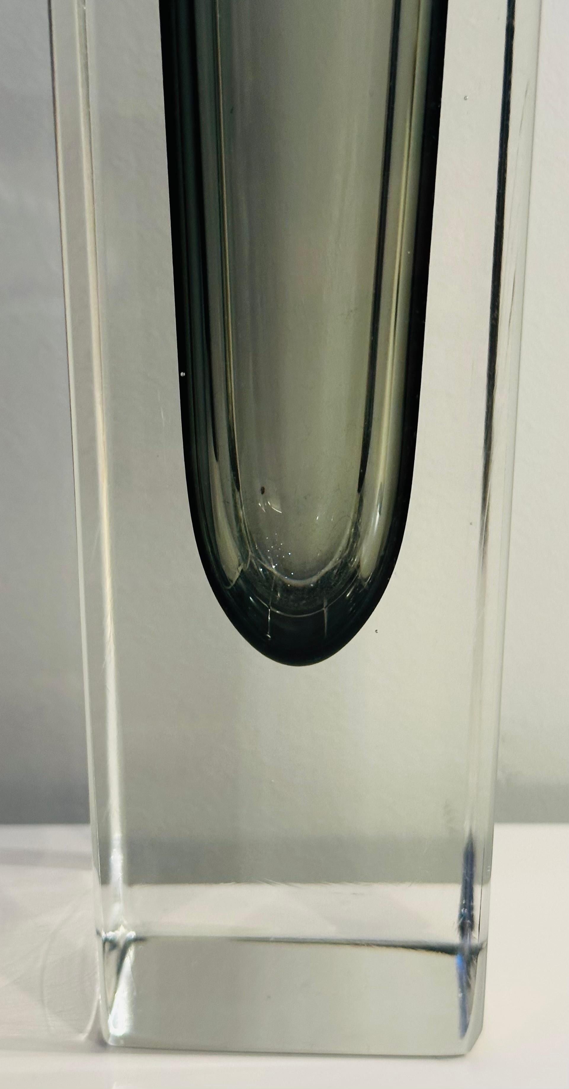1960s Italian Murano Sommerso Grey & Clear Rectangular Glass Vase 7