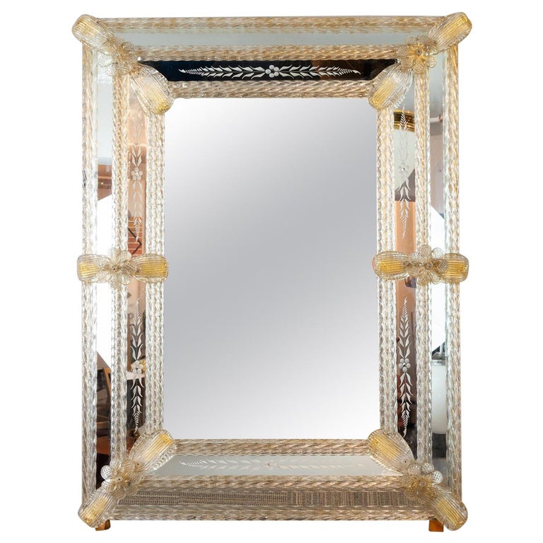 1960s Italian Murano Venetian Floral Etched Wall Glass Mirror at 1stdibs