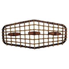 1960s, Italian Olaf Von Bohr Bamboo Rattan Wall Coatrack Hanger with 3 hooks