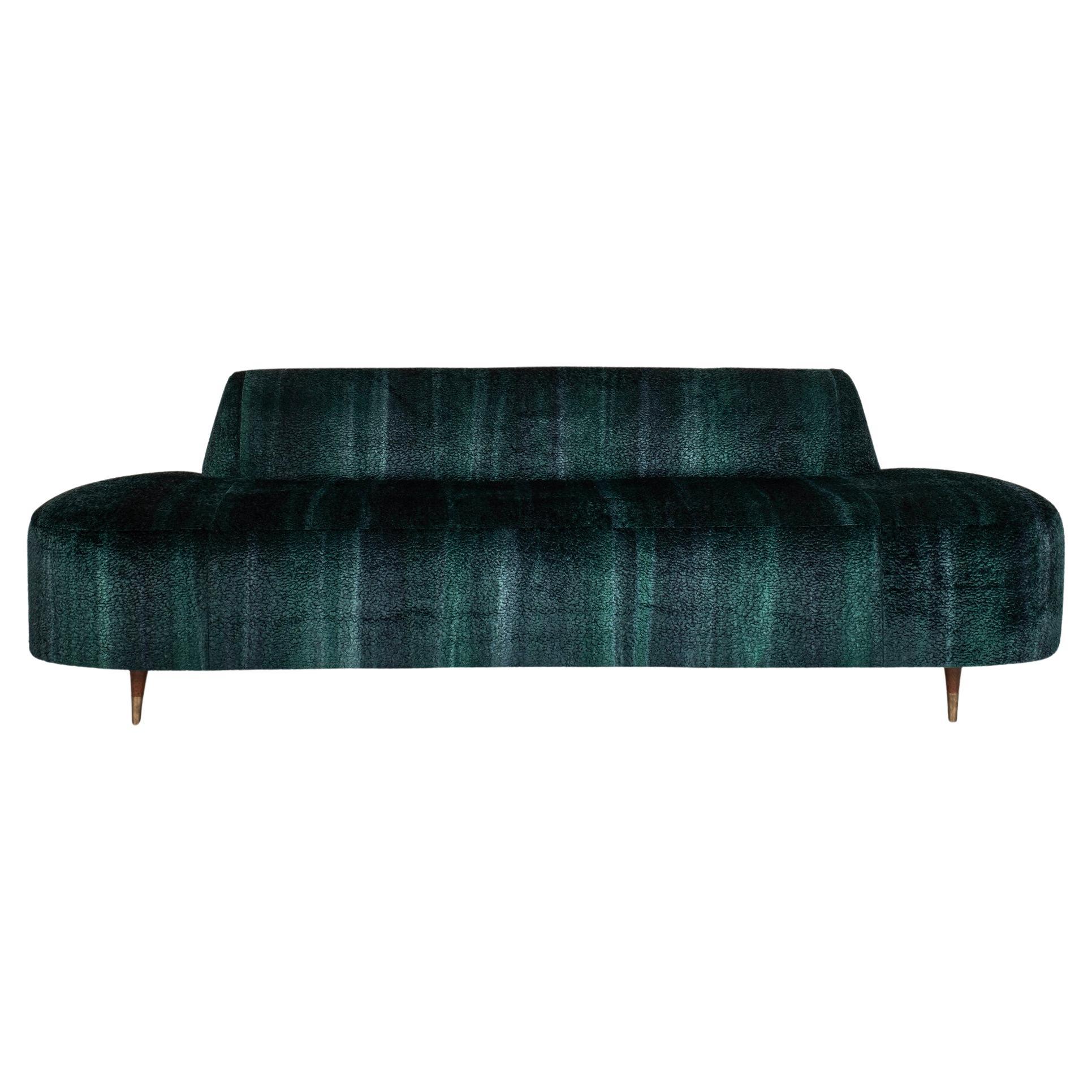 1960s Italian Ombre Peacock Cut Mohair Velvet Curved Sofa