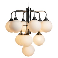 1960s Italian Opal Glass Ball Chandelier – Chrome & Aluminum