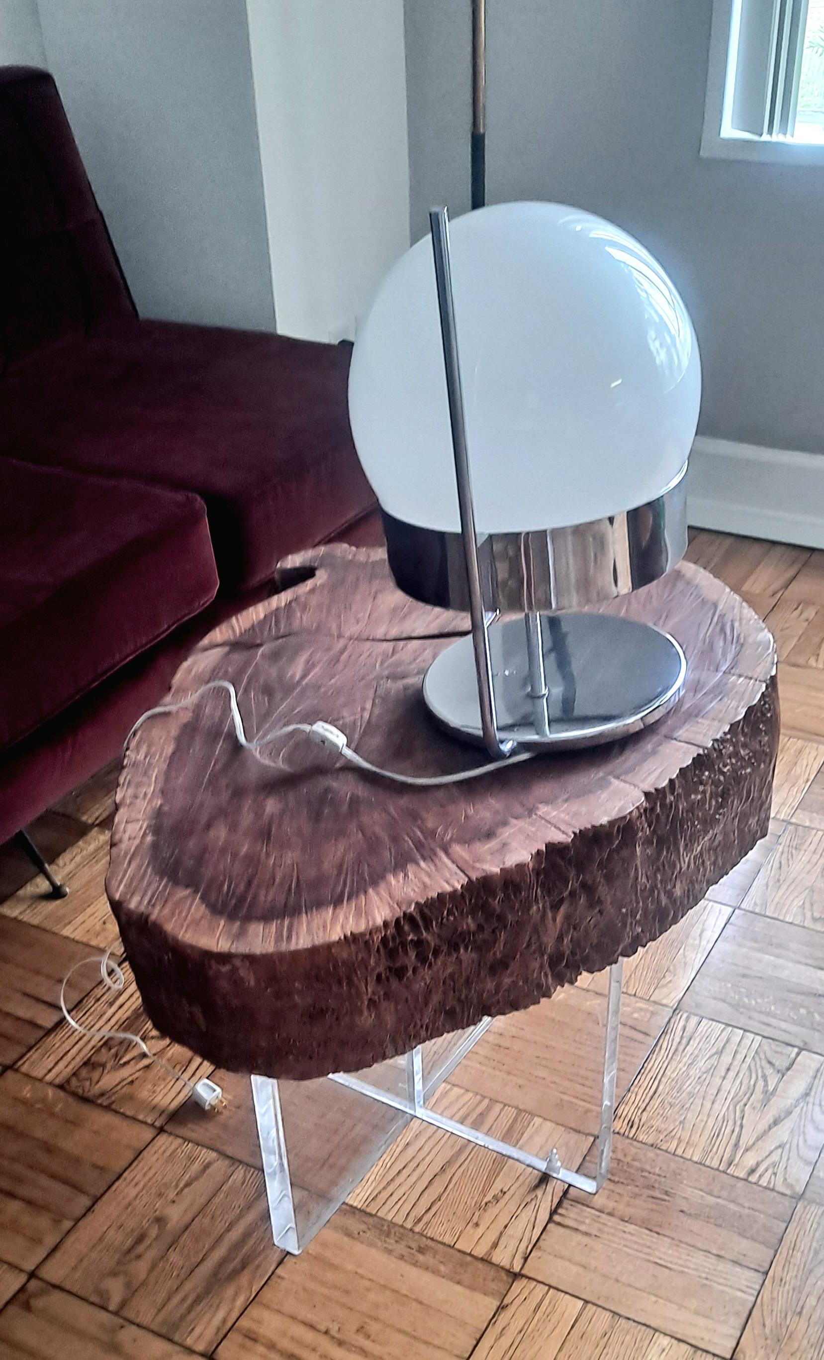 Mid-20th Century 1960s, Italian Opaline Glass & Chrome Table Lamp For Sale
