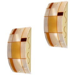 1960s Italian Orange Ivory Murano Glass Mondrian Design Flushmounts or Sconces