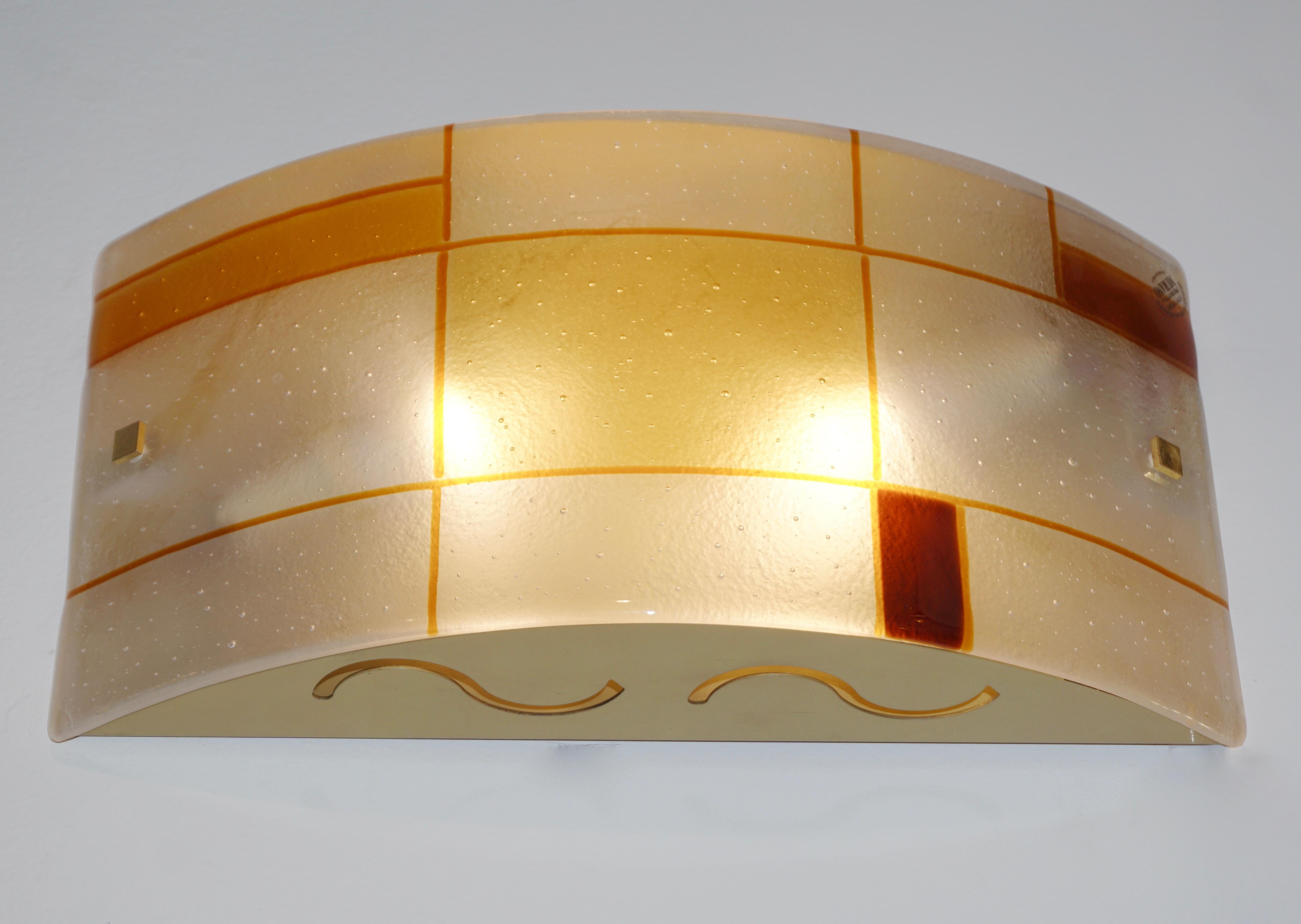 1960s Italian Orange Ivory Murano Glass Mondrian Design Flushmounts or Sconces For Sale 5