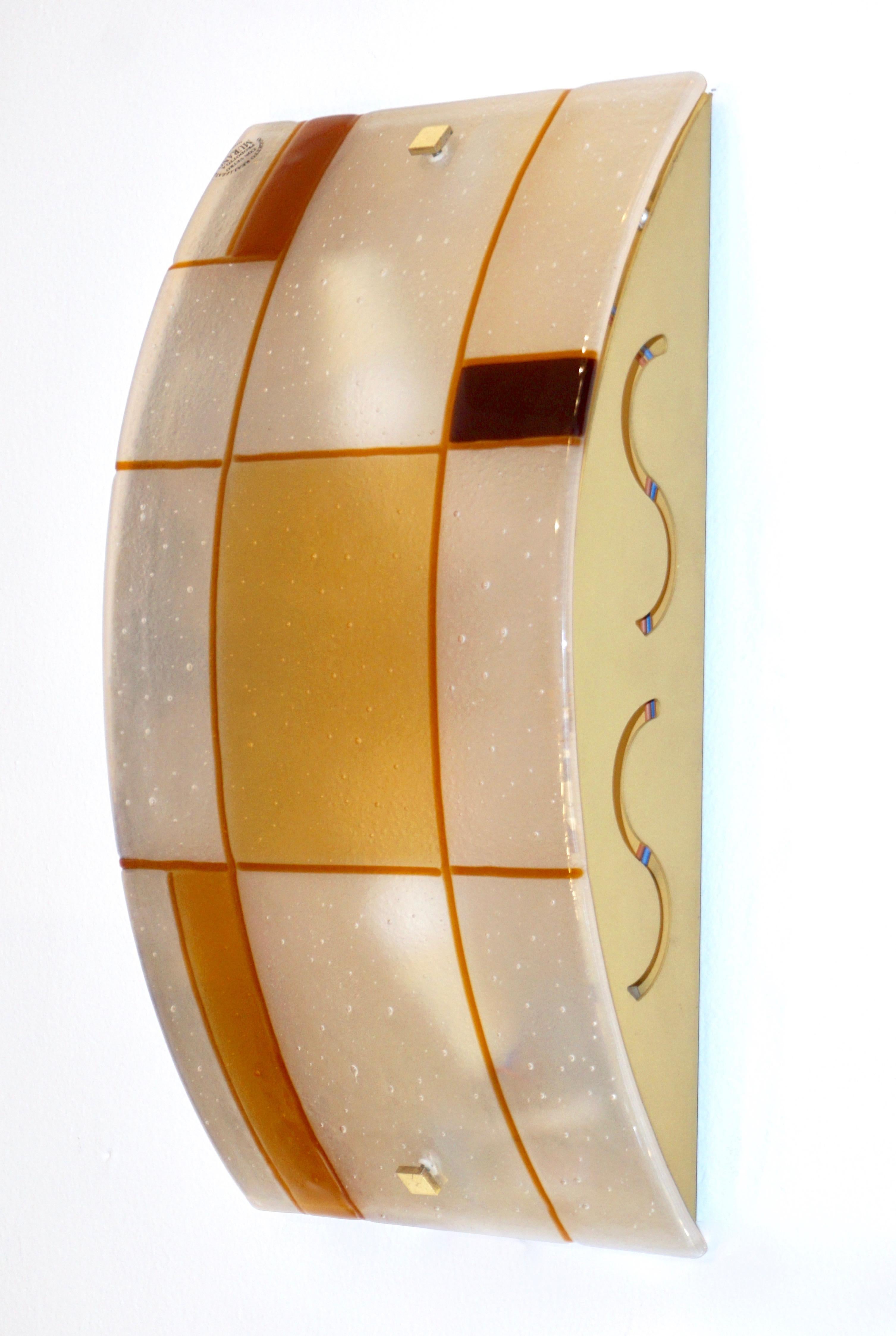 1960s Italian Orange Ivory Murano Glass Mondrian Design Flushmounts or Sconces For Sale 6