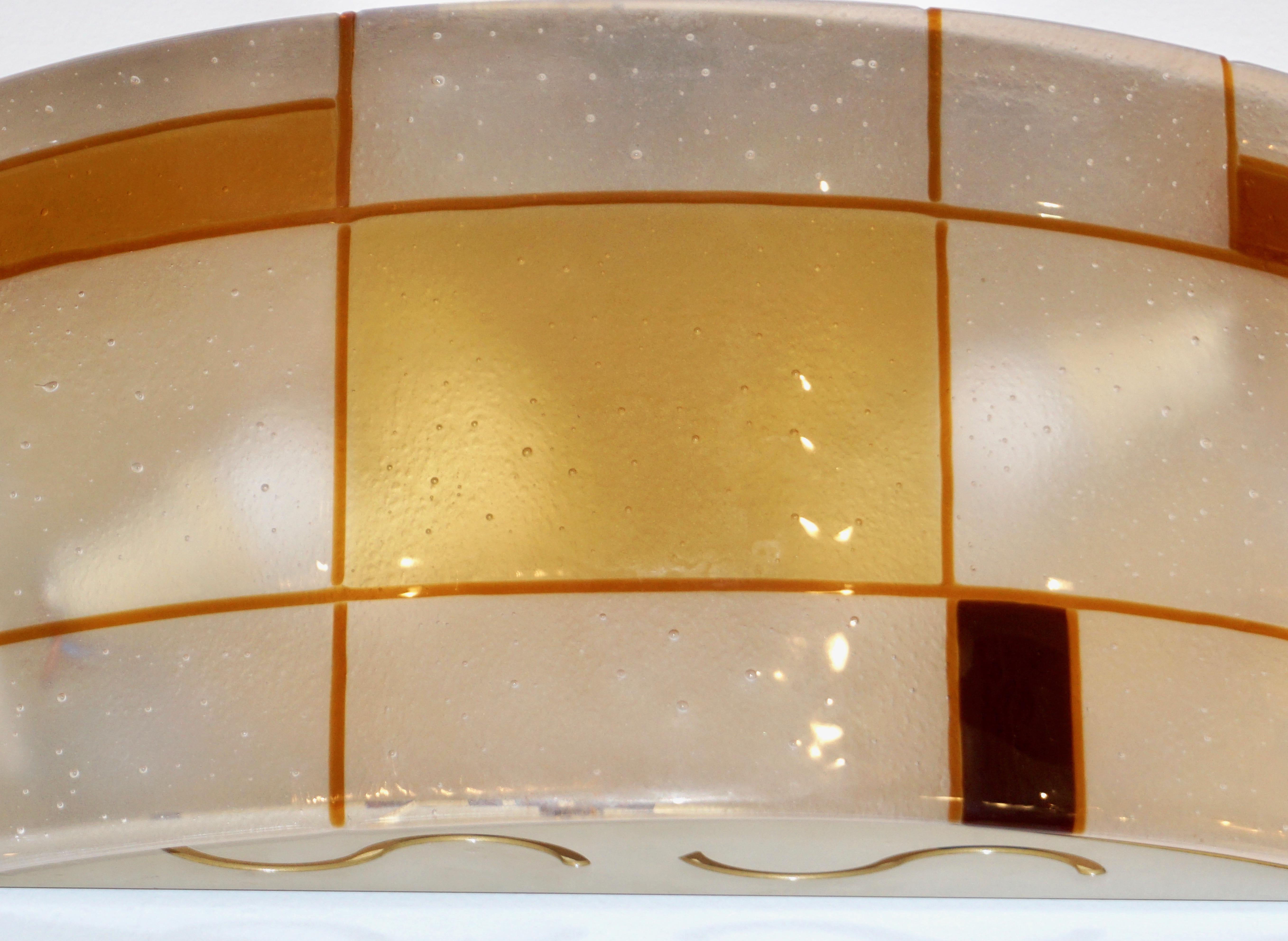 1960s Italian Orange Ivory Murano Glass Mondrian Design Flushmounts or Sconces For Sale 2