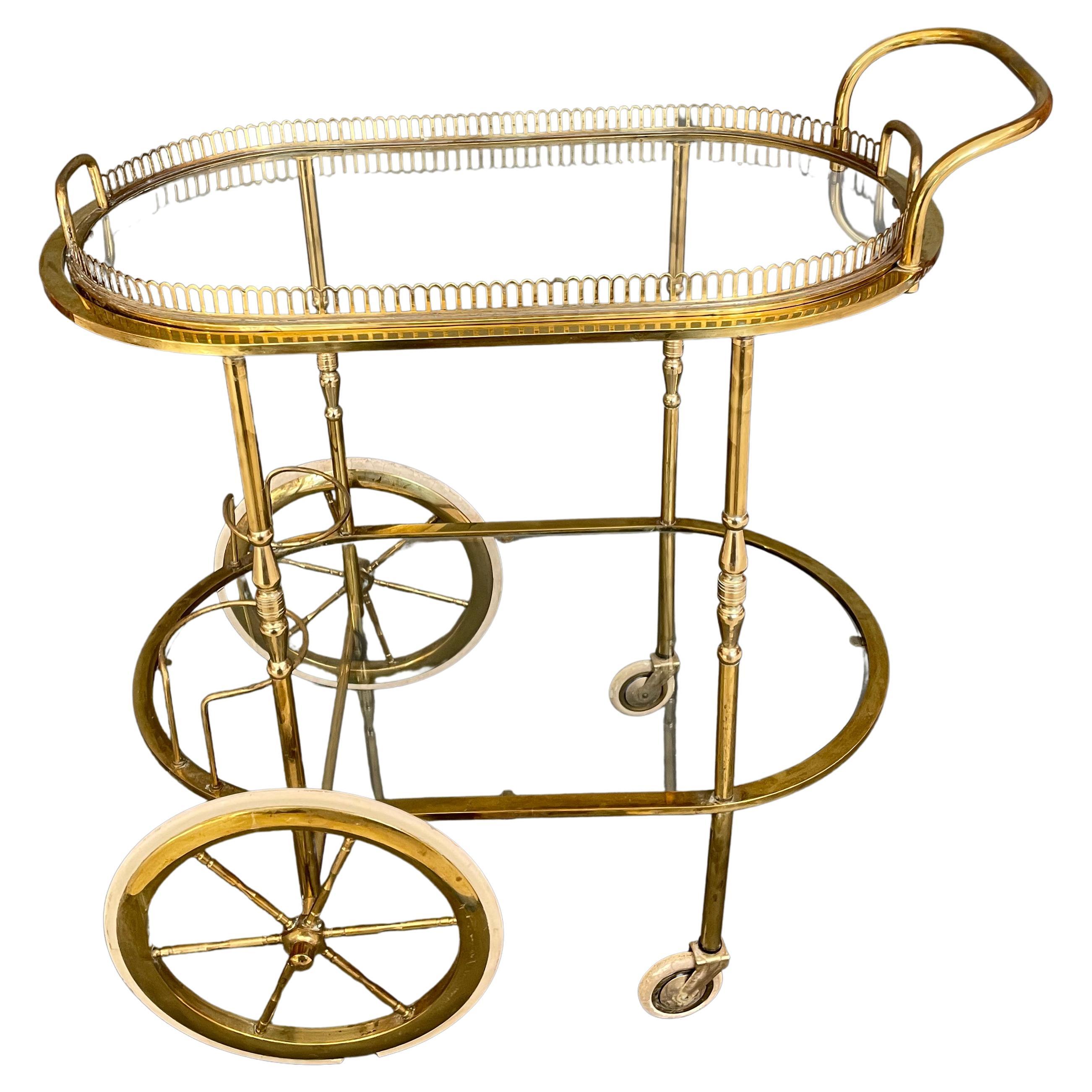 Vintage Round Brass and Glass Bar Cart at 1stDibs