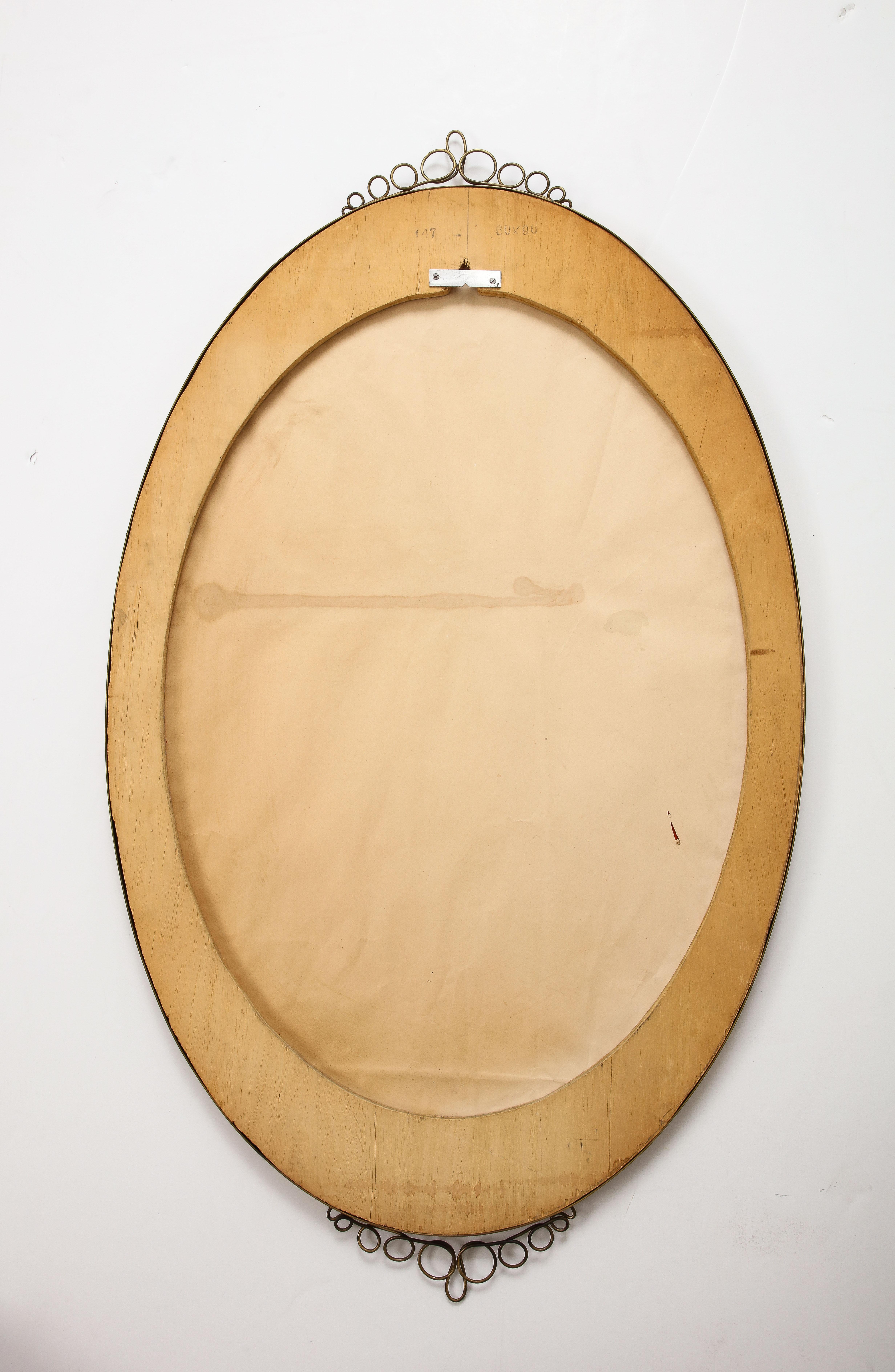 1960s Italian Modernist Oval Brass Wall Mirror with Scrolls 2