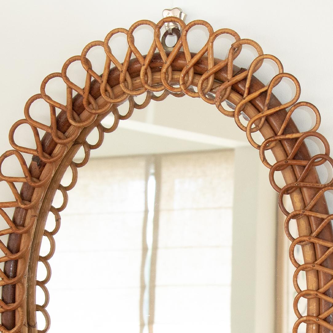 1960's Italian Oval Rattan Mirror 1