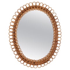 1960
s Italian Oval Rattan Mirror