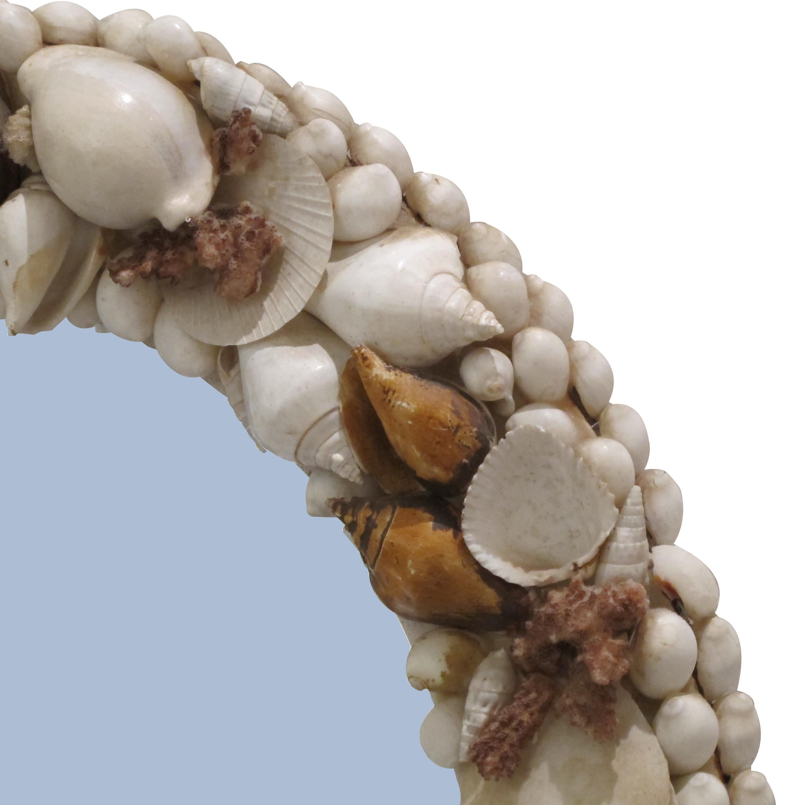 Hand-Crafted 1960s Italian Oval Wall Mirror Encrusted with Sea Shells and Corals