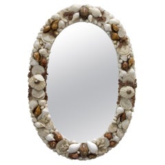 1960s Italian Oval Wall Mirror Encrusted with Sea Shells and Corals