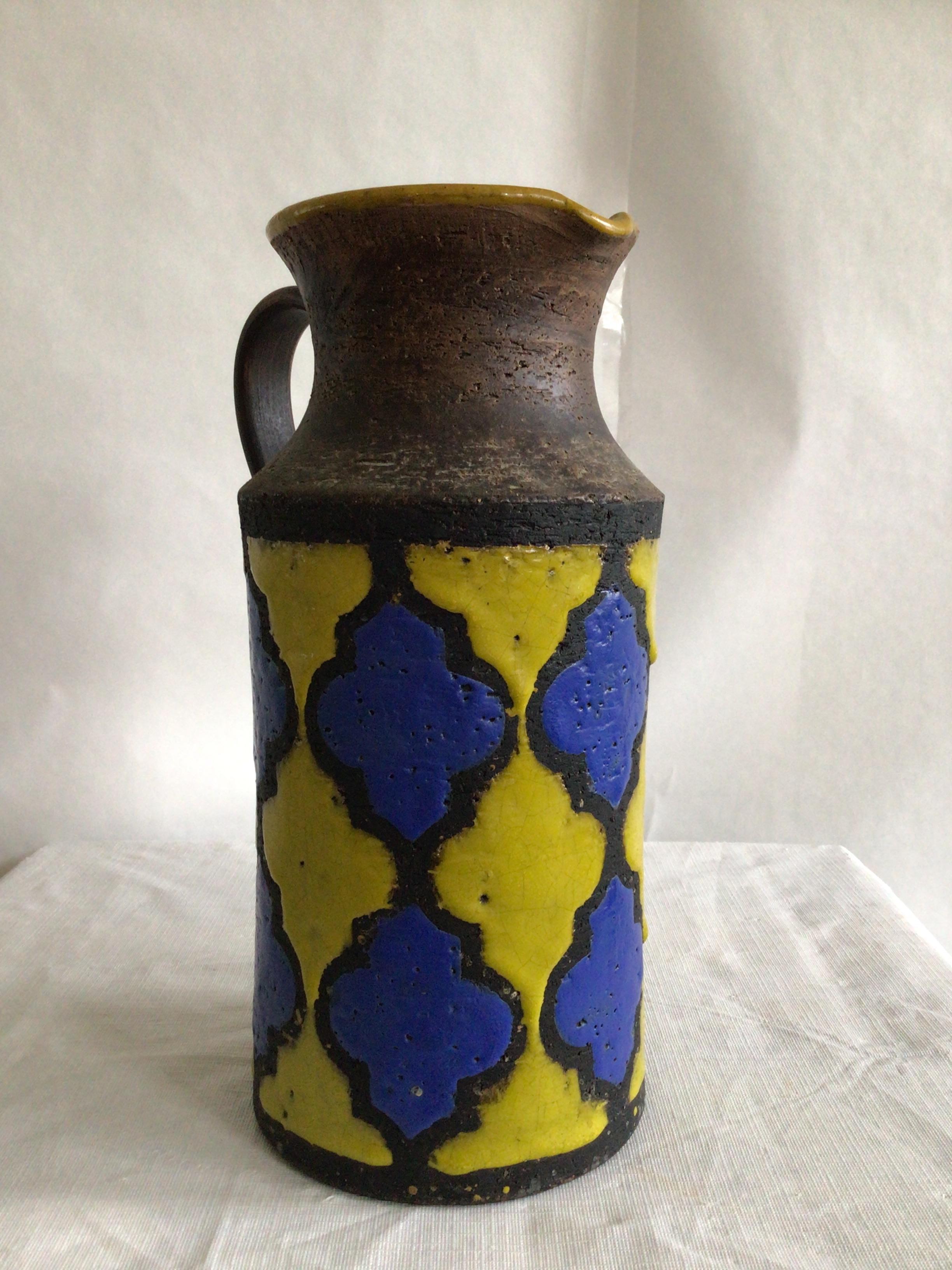 Glazed 1960s Italian Painted Bicolor Pitcher/Jug For Sale