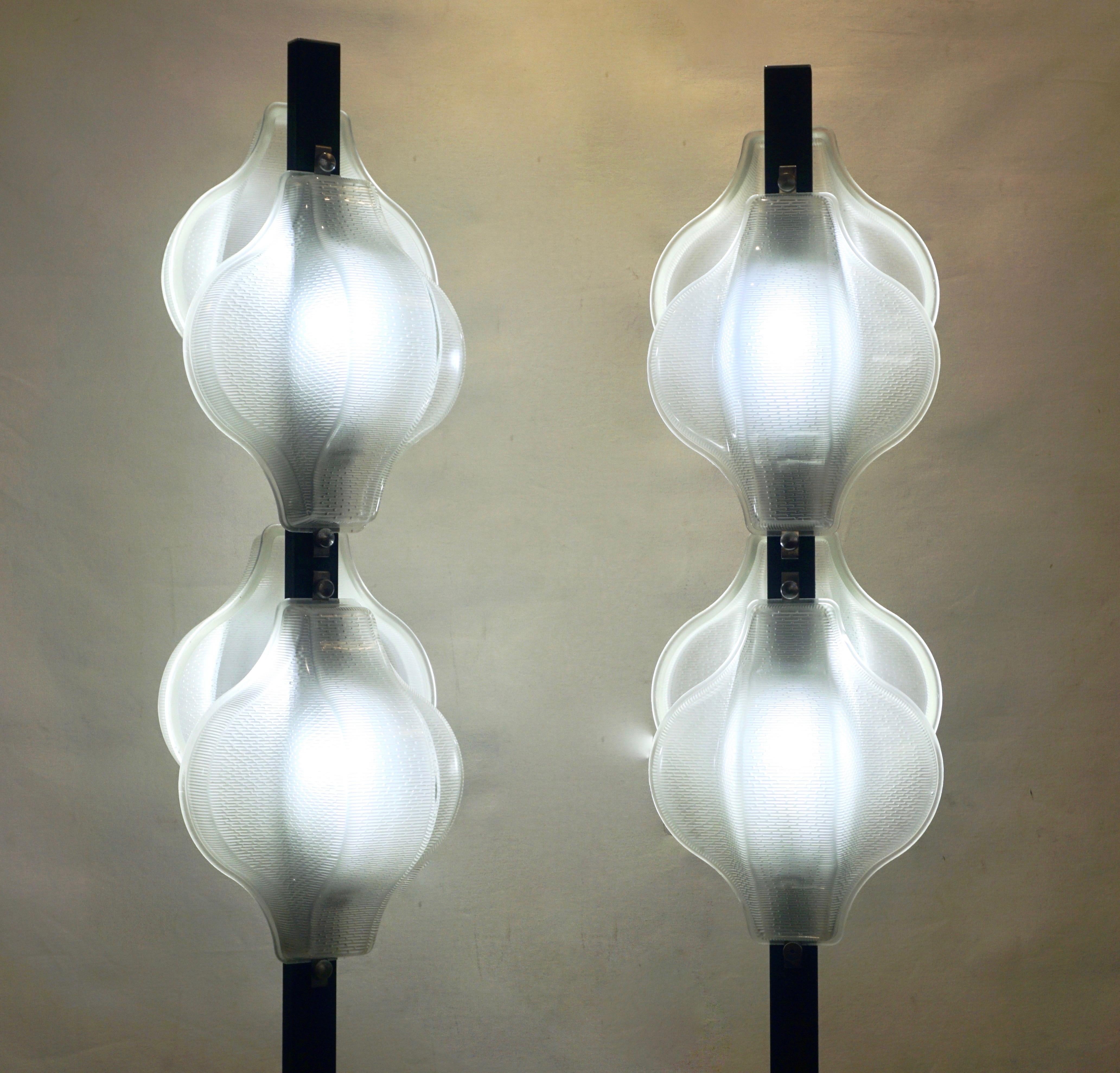 Blown Glass 1960s Italian Pair of Minimalist White and Black Organic Chrome Floor Lamps For Sale
