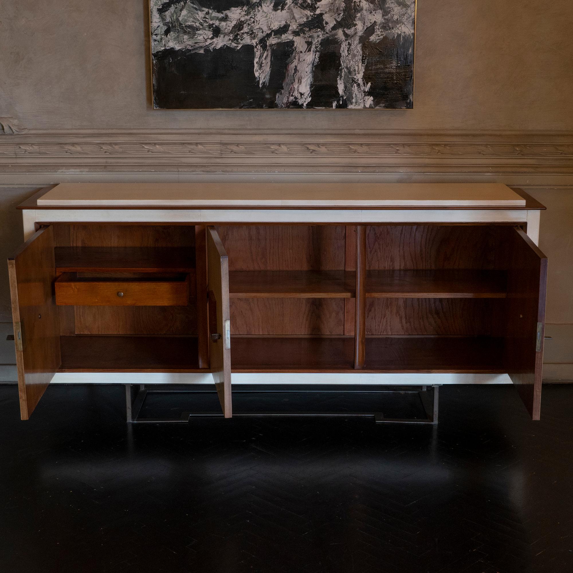 Mid-Century Modern 1960s Italian Parchment and Oak Sideboard