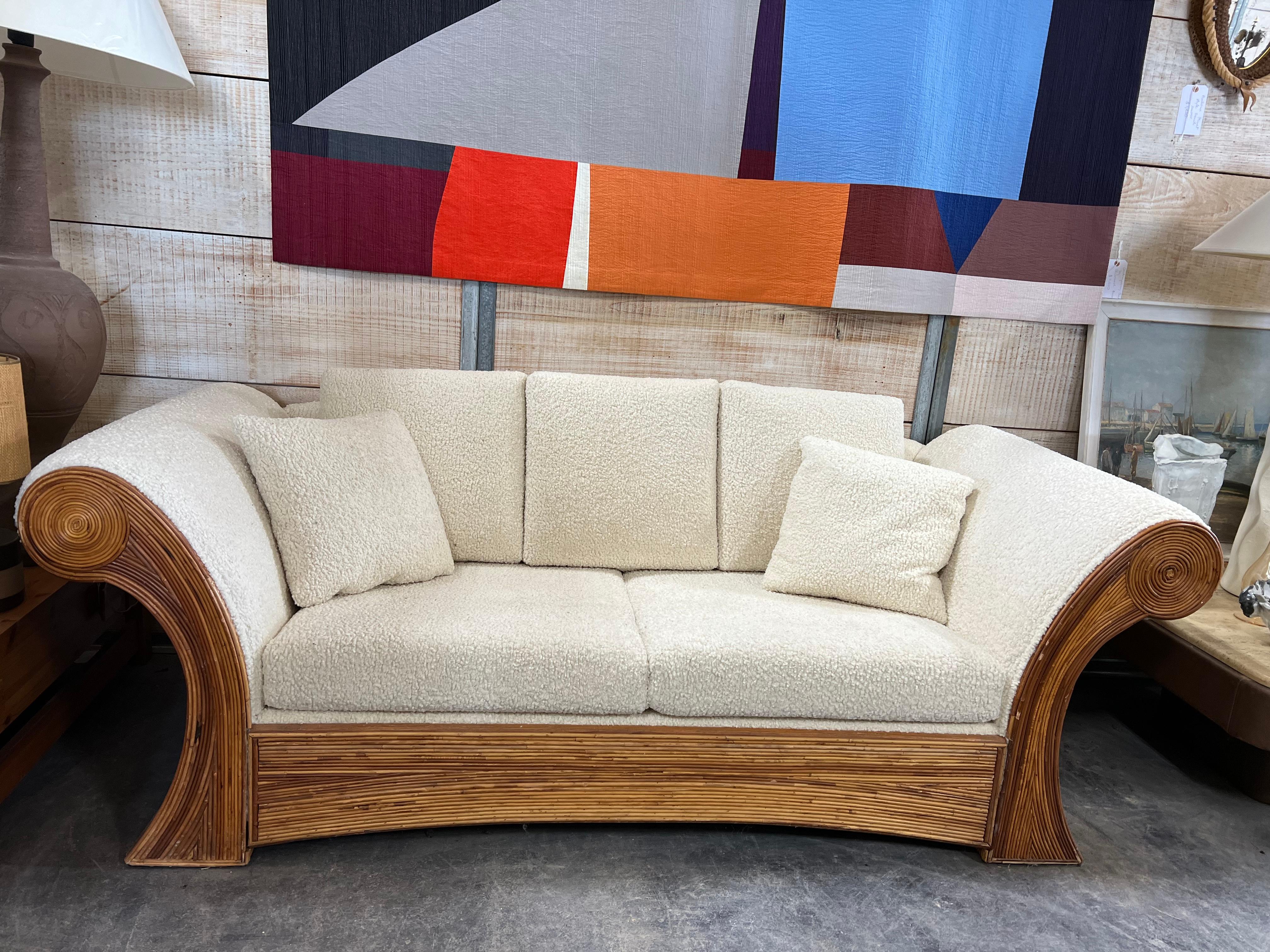 Upholstery 1960’s Italian Pencil Reed Sofa by Arpex For Sale