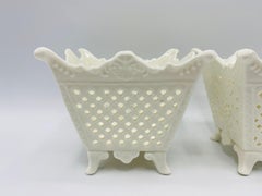 1960s Italian Pierced Porcelain Cachepots, Pair
