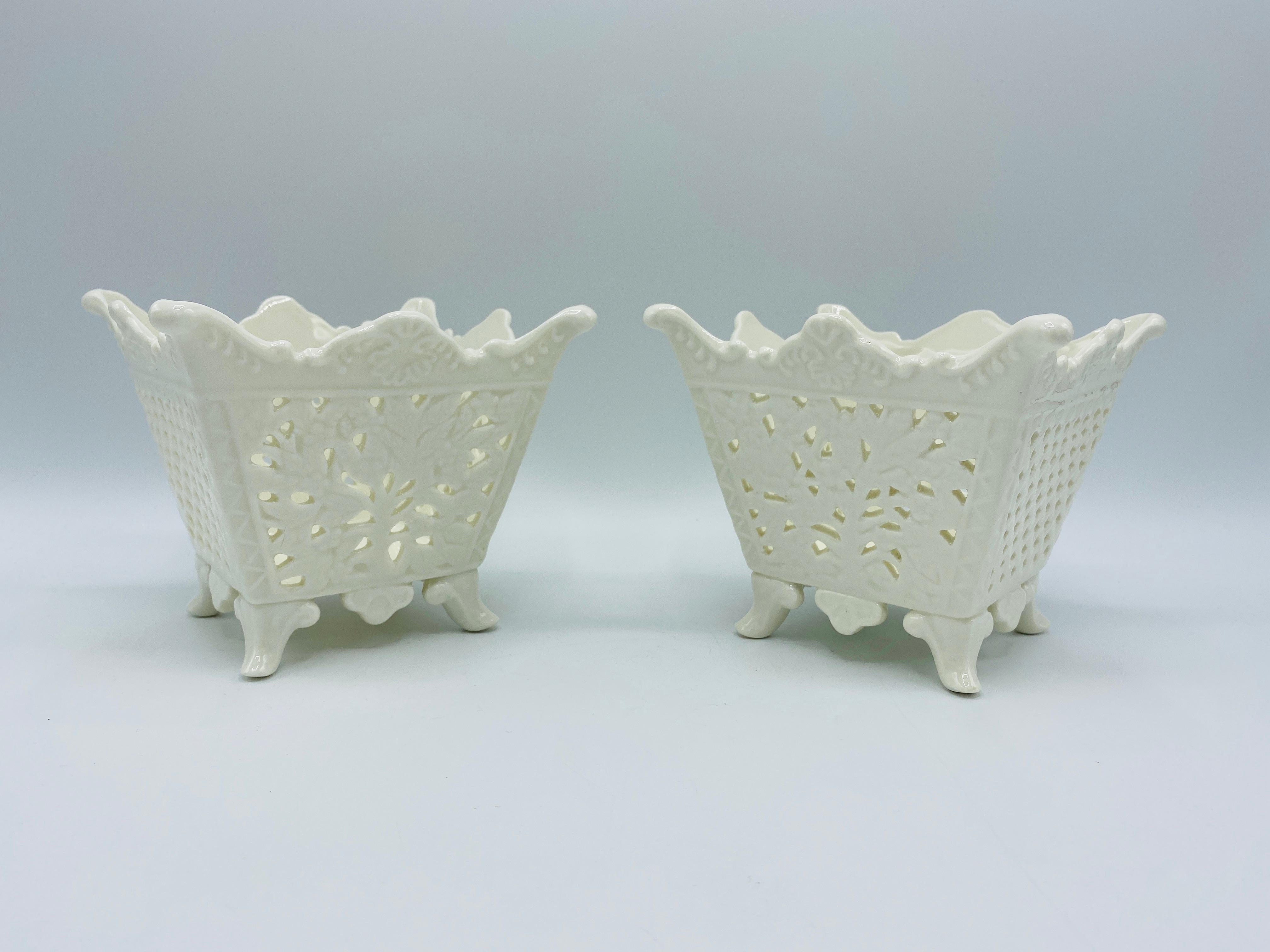 1960s Italian Pierced Porcelain Cachepots, Pair For Sale 1