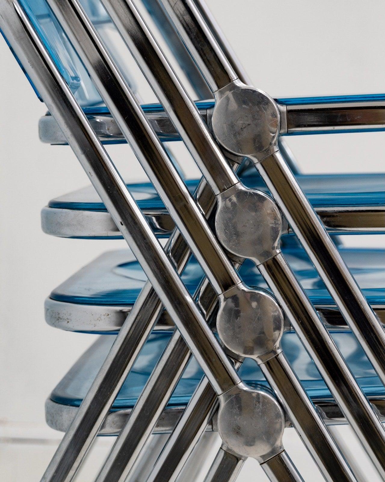 1960s Italian “Plia” Blue Lucite Folding Chair by Giancarlo Piretti for Anonima 4